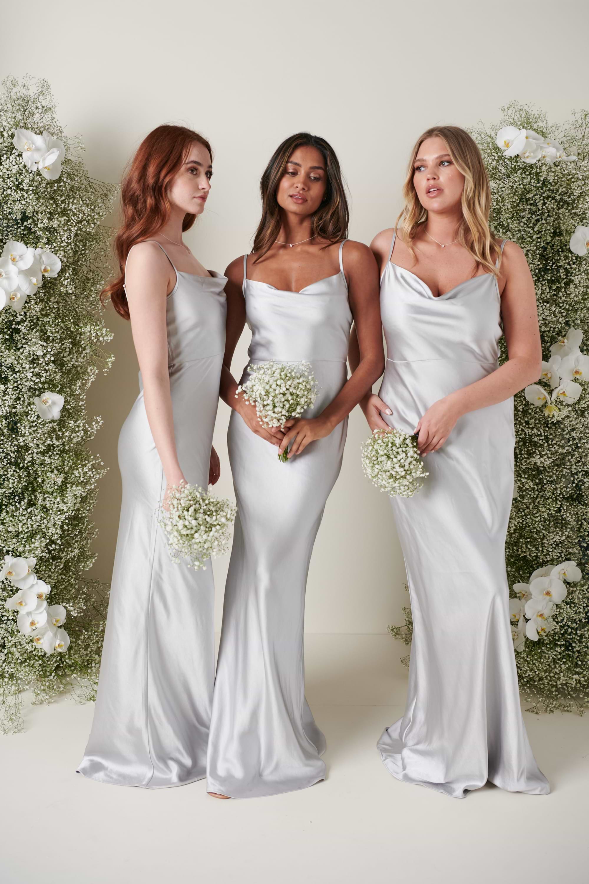 Robe de Demoiselle d'Honneur Keisha Maxi - Argent Mat