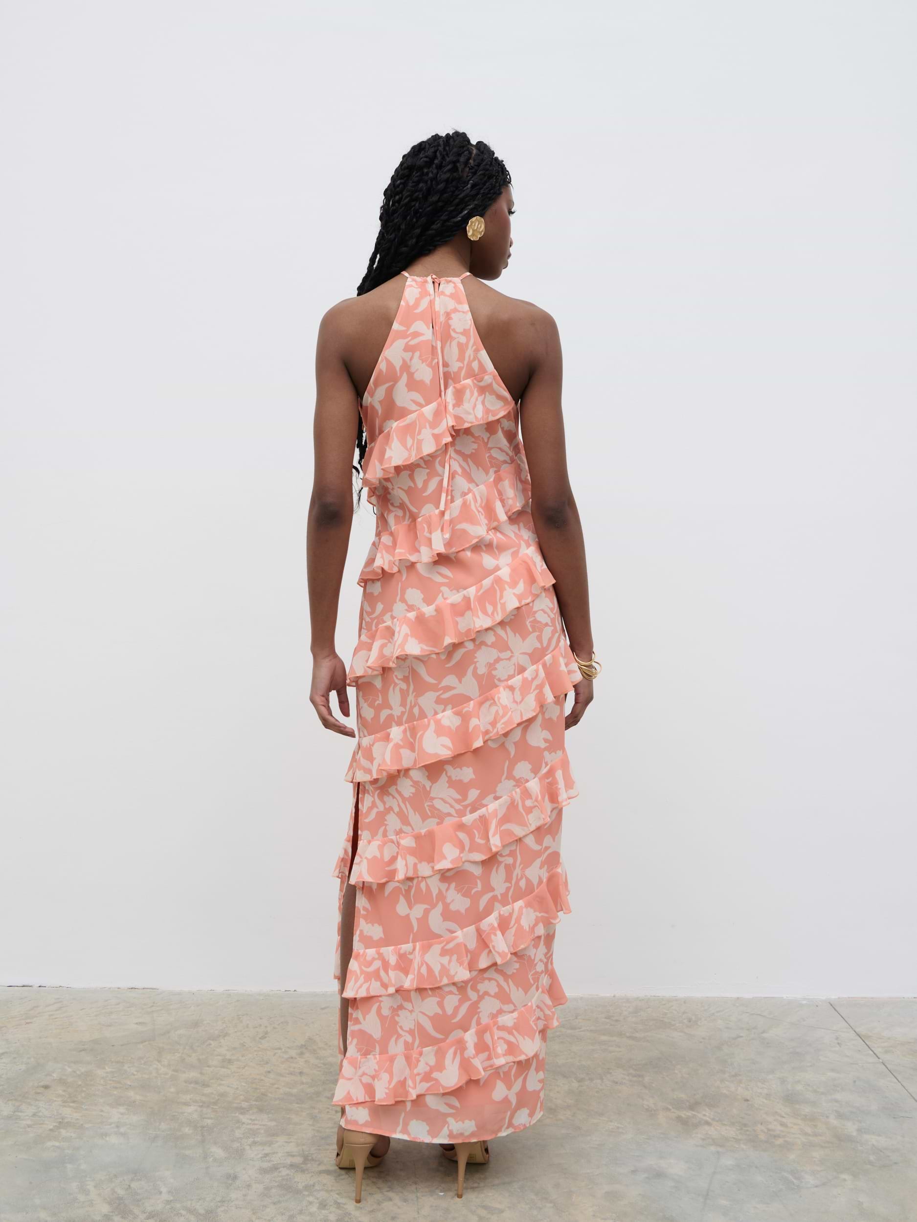 Katy Ruffle Maxi Dress - Terracotta Botanic