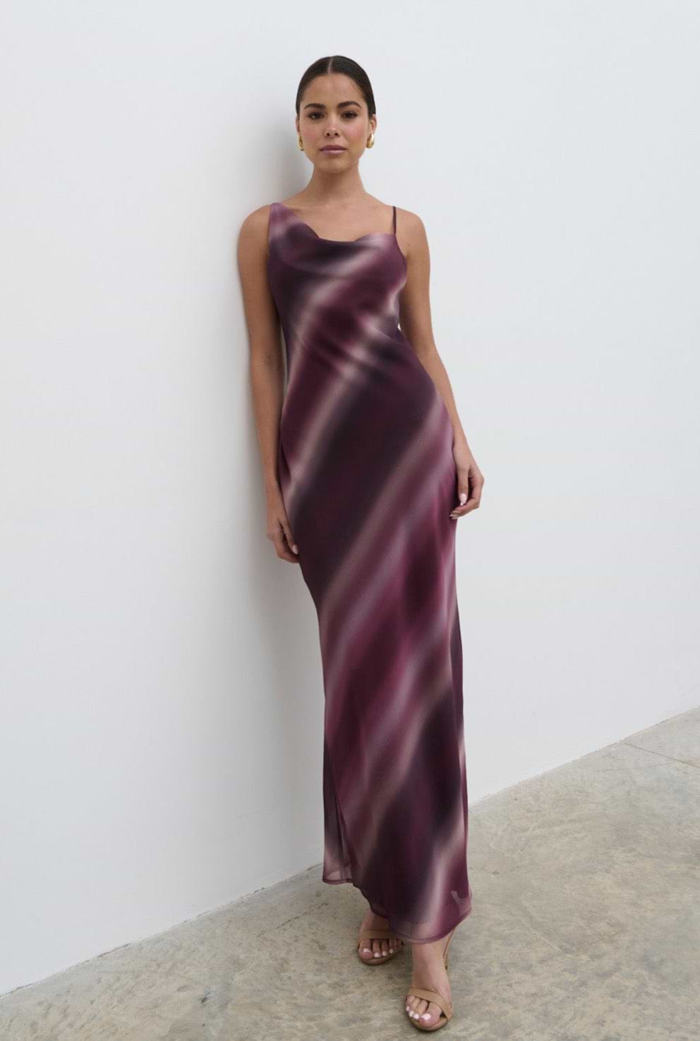 Keisha Asymmetric Cowl Maxi Dress - Wine Ombre