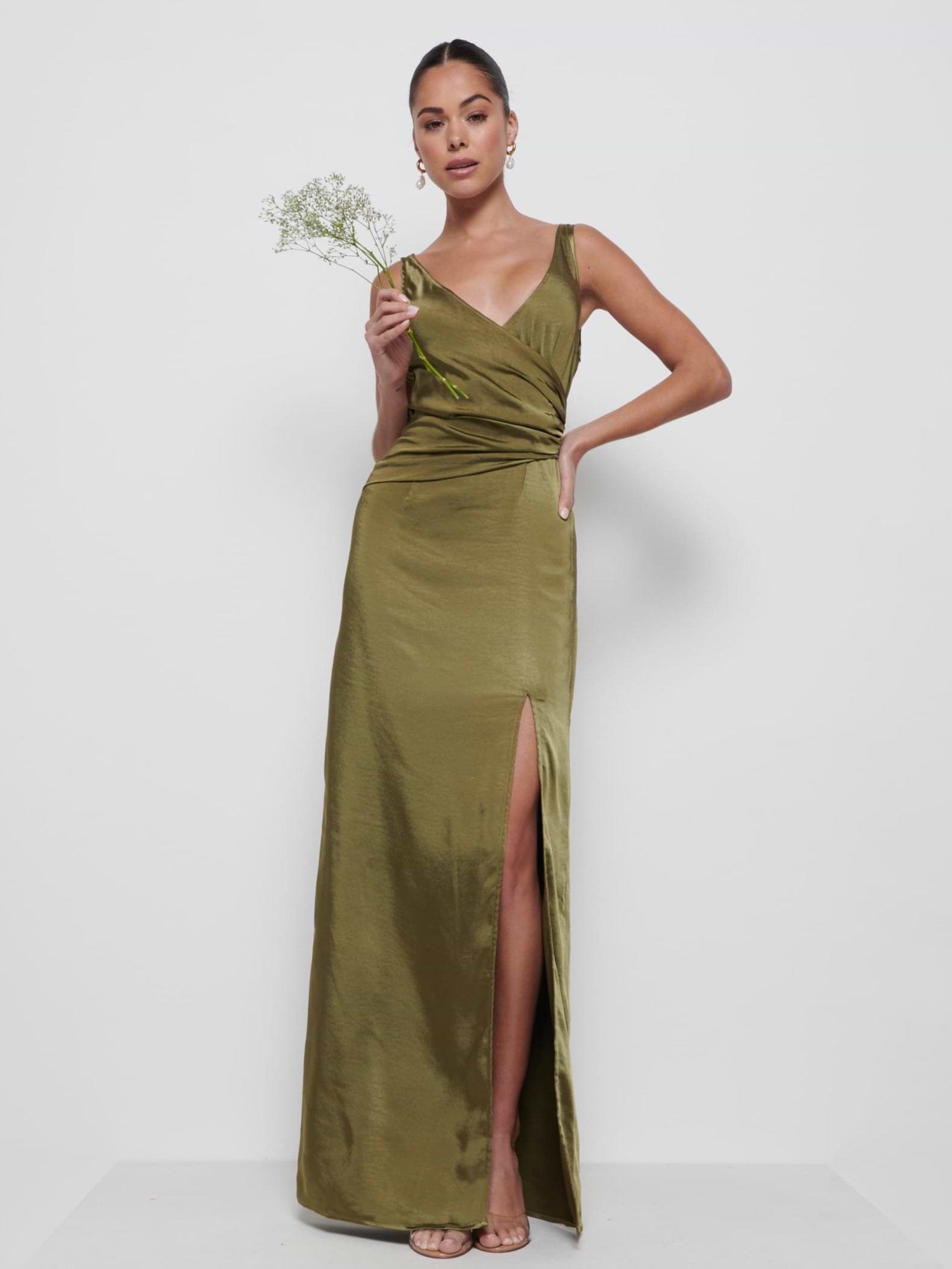 Esmee Wrap Maxi Bridesmaid Dress - Dark Olive
