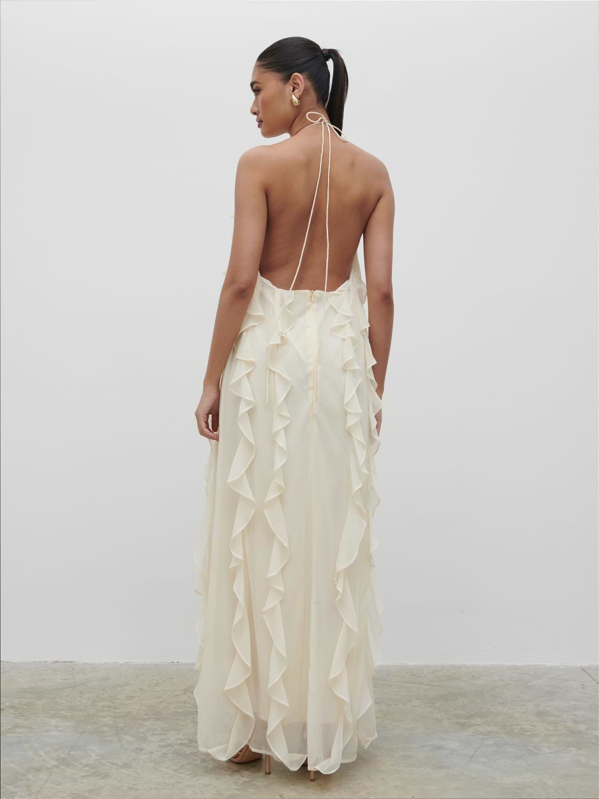 Kelsey Ruffle Maxi Dress - Pale Lemon