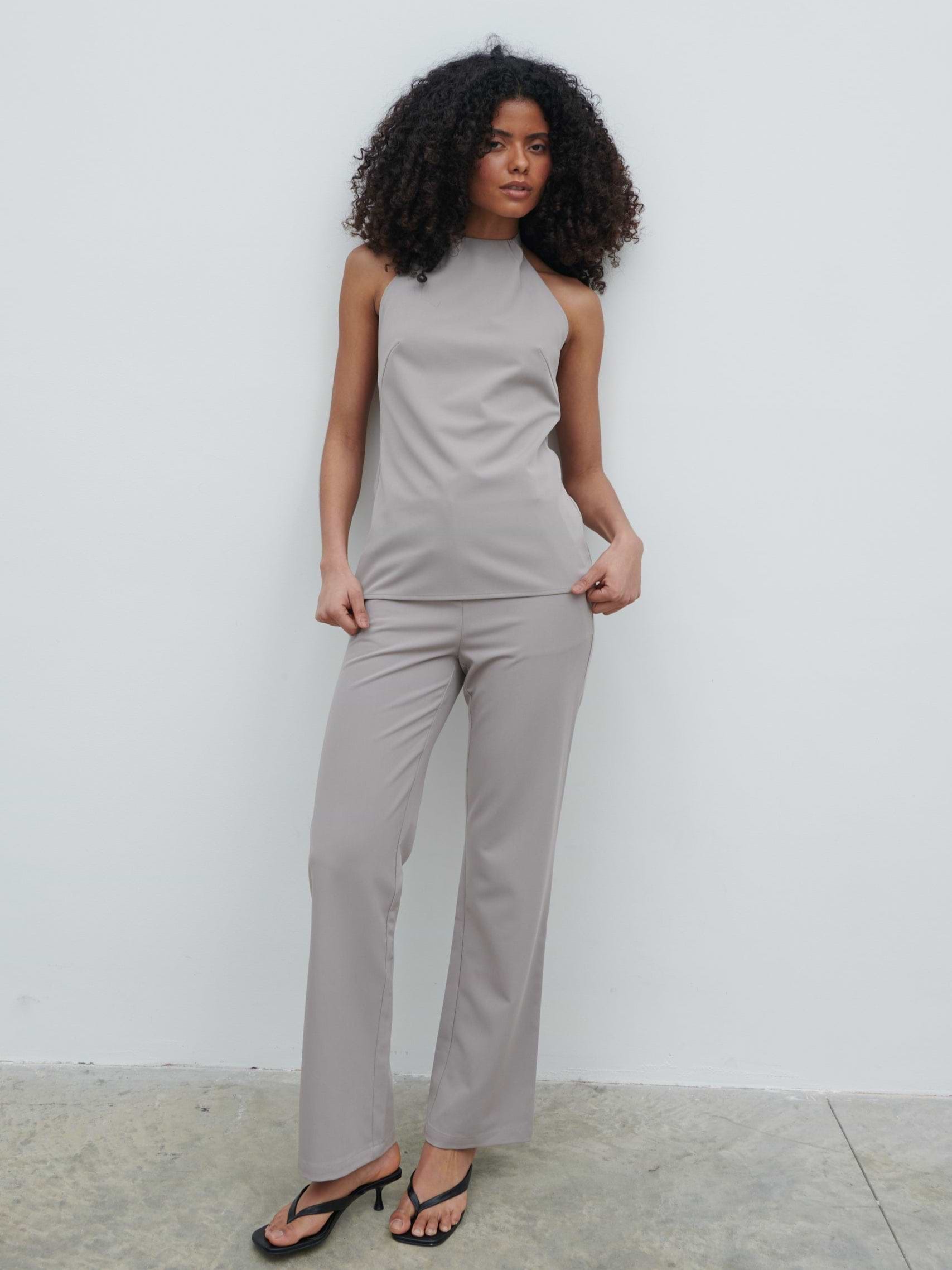 Laria Tailored Slim Leg Trousers - Stone