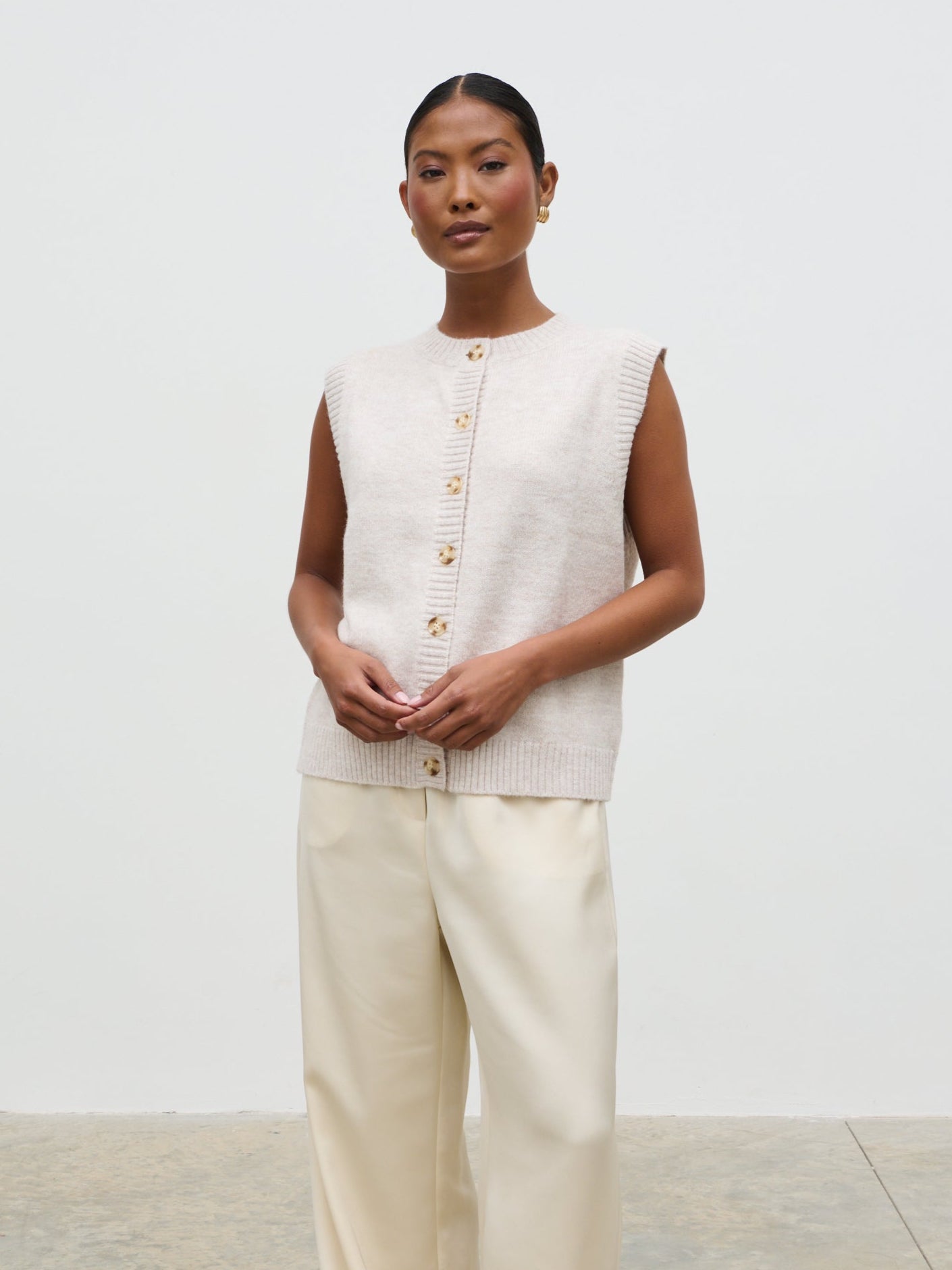 Leonora Fluffy Knit Waistcoat - Chalk