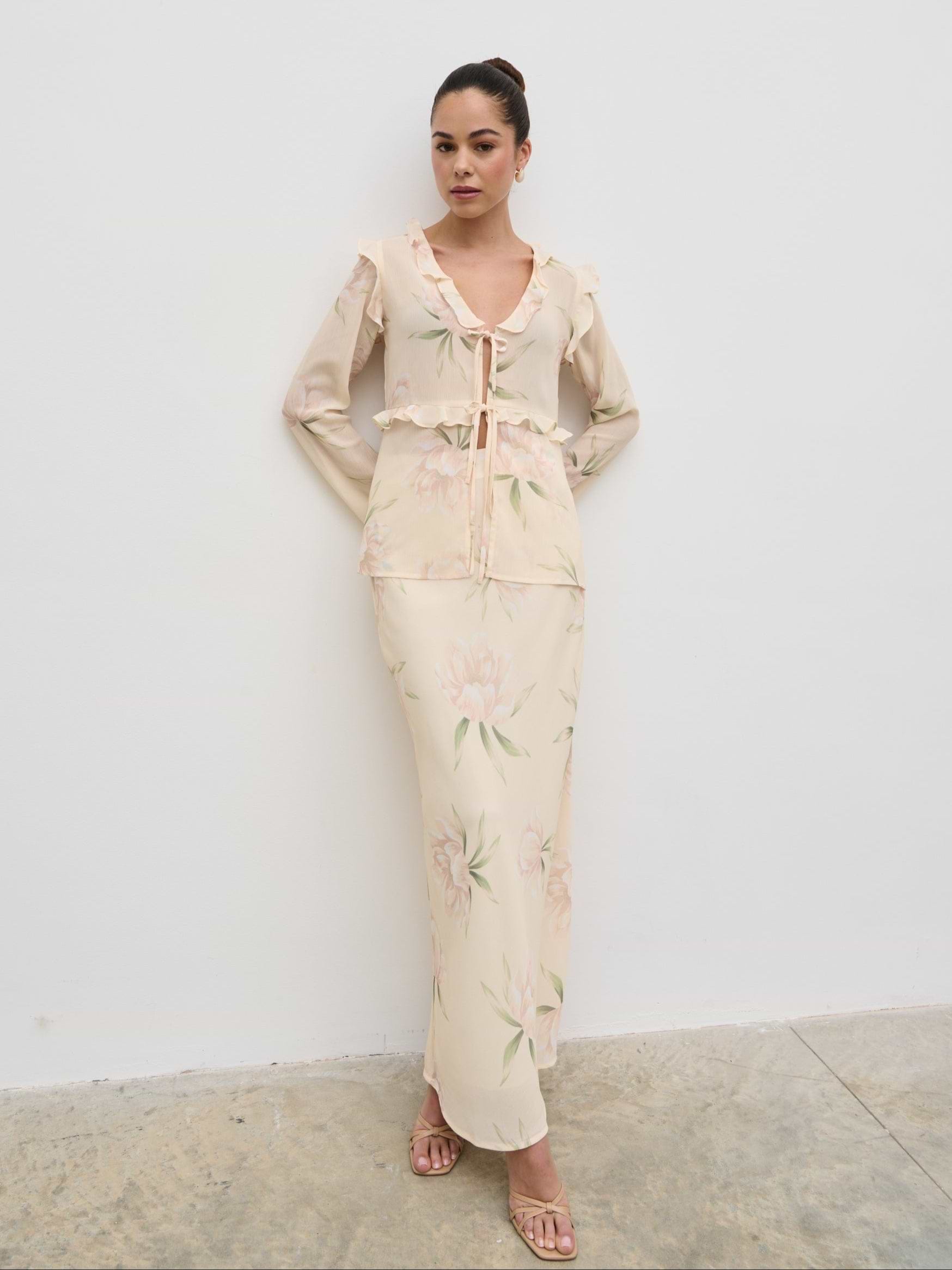Leoni Maxi Skirt - Cream Floral