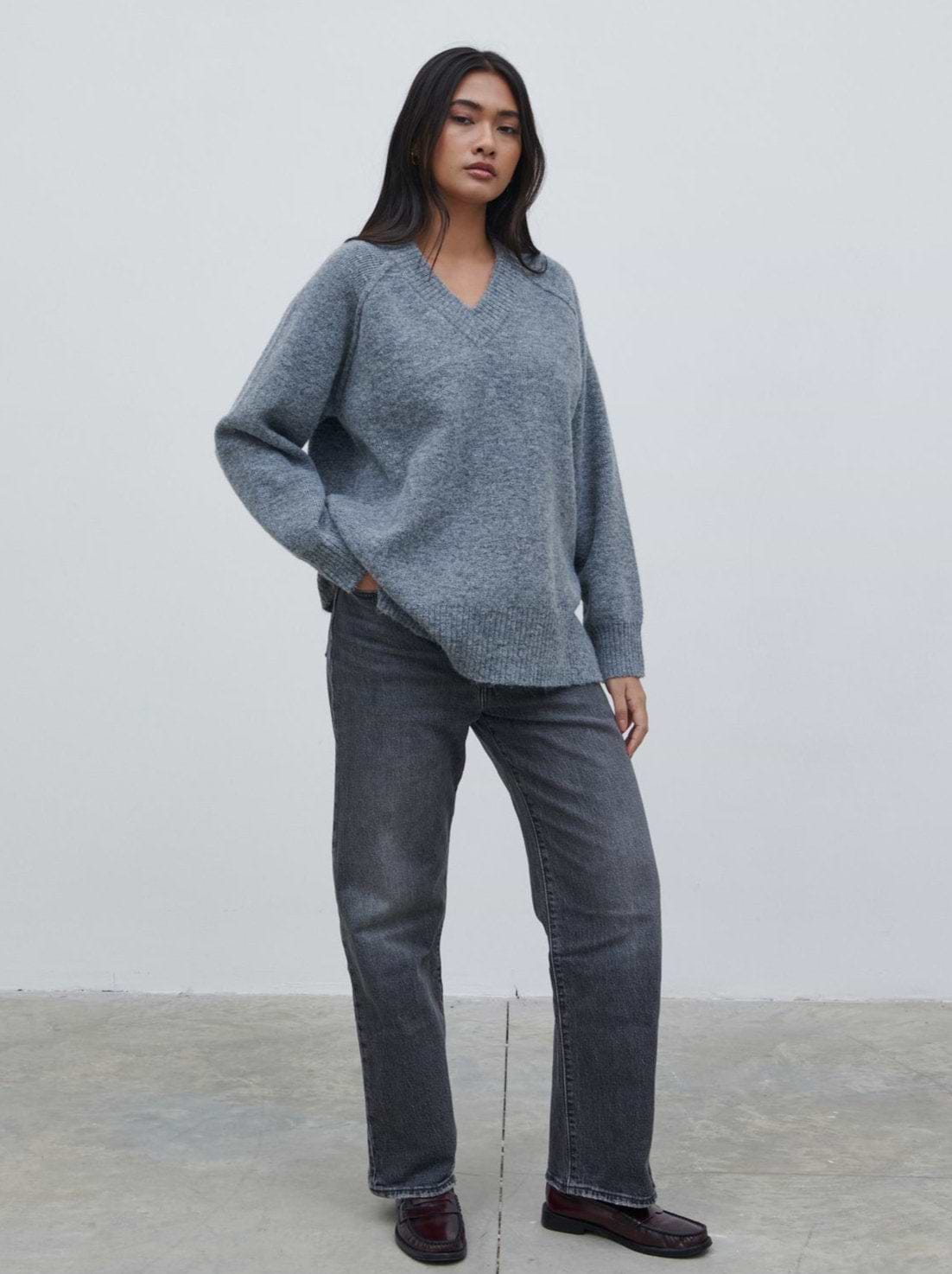 Liberty V Neck Seam Knit Jumper - Charcoal