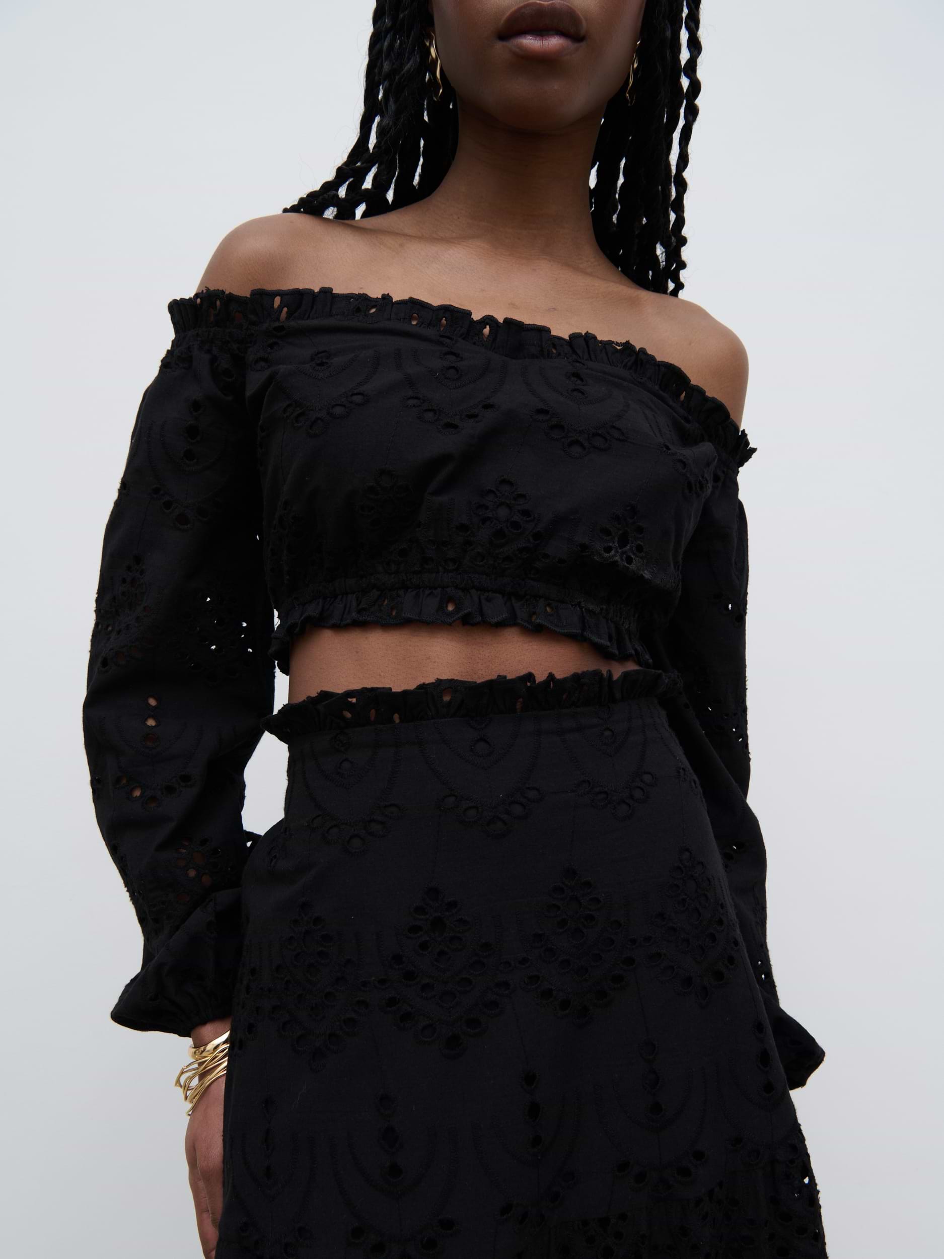 Lilla Broderie Maxi Skirt - Black