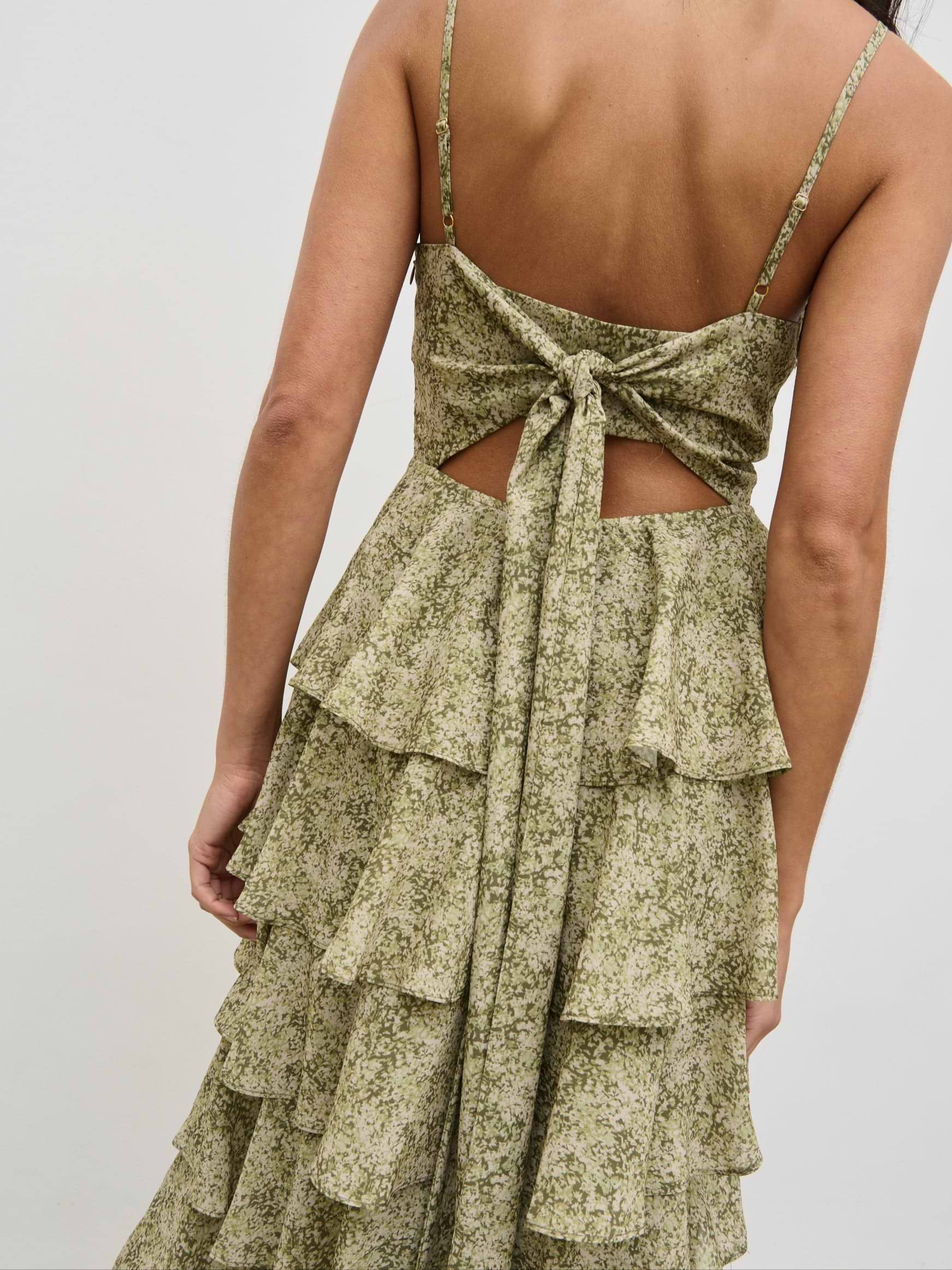 Lissy Tie Back Midaxi Dress - Green Abstract