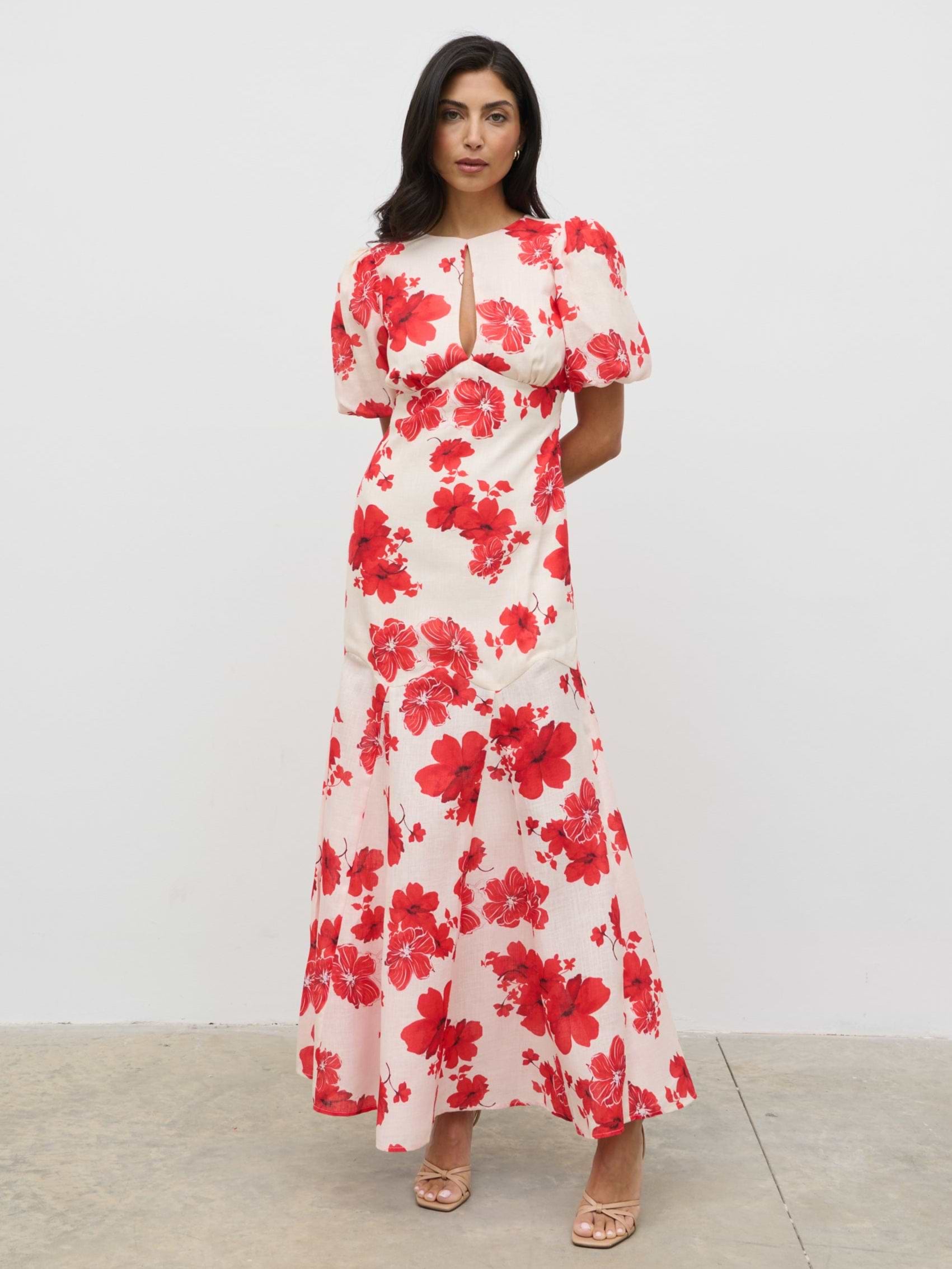 Lottie Puff Sleeve Dress - Red Floral