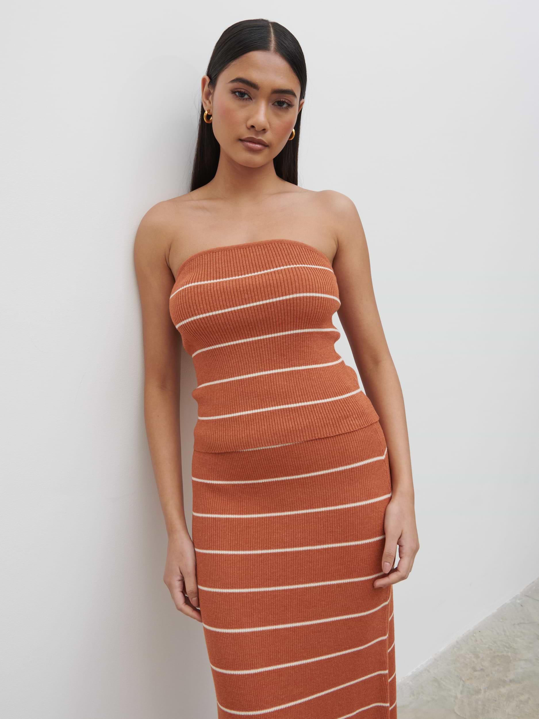 Louisa Stripe Bandeau Knit Top - Terracotta and Cream