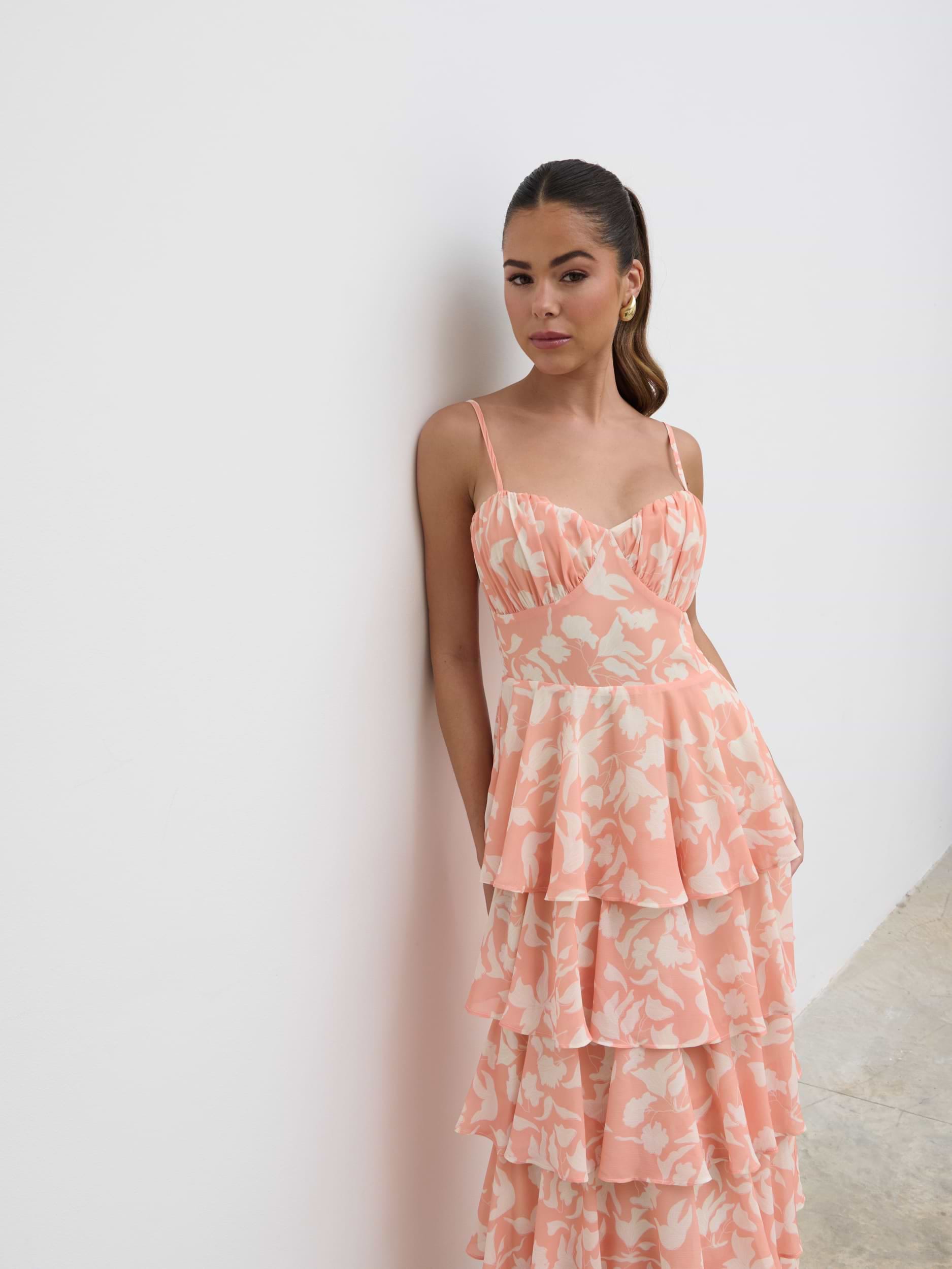 Madison Ruffle Maxi Dress - Terracotta Botanic