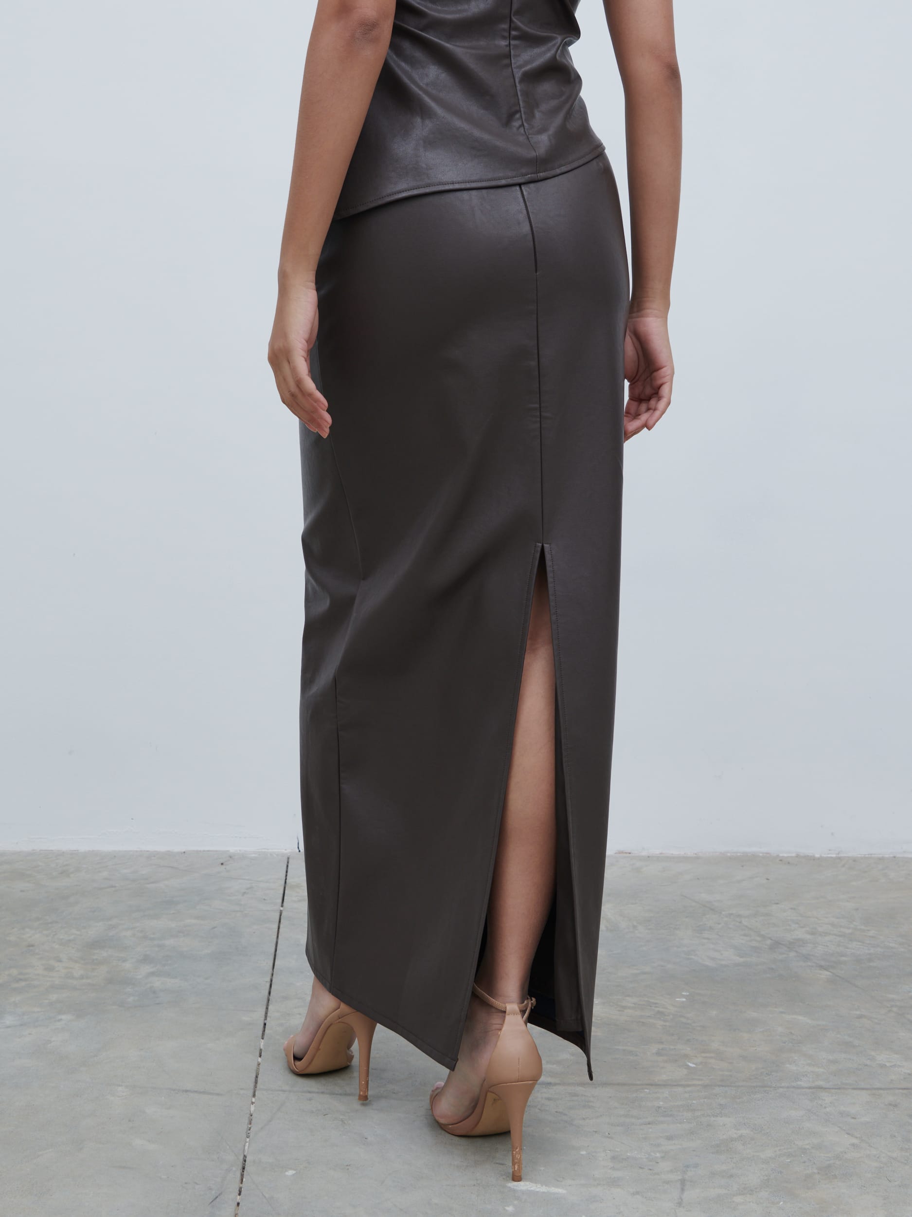 Maeve Faux Leather Maxi Skirt - Dark Chocolate Brown