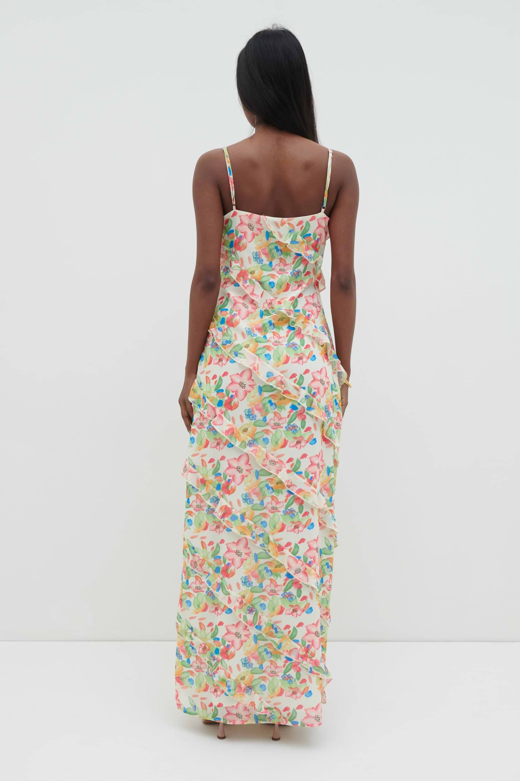 Nadine Ruffle Maxi Dress - Tropical Floral