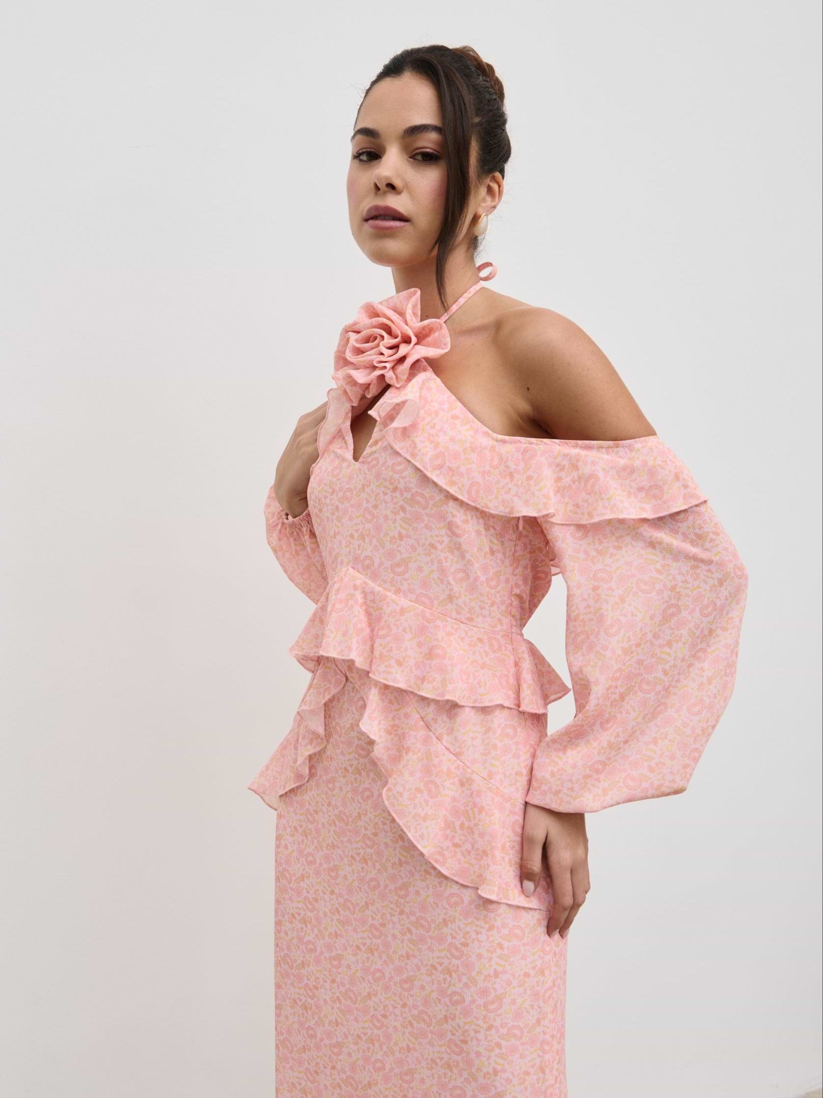 Nalani Corsage Ruffle Maxi Dress - Ditsy Floral