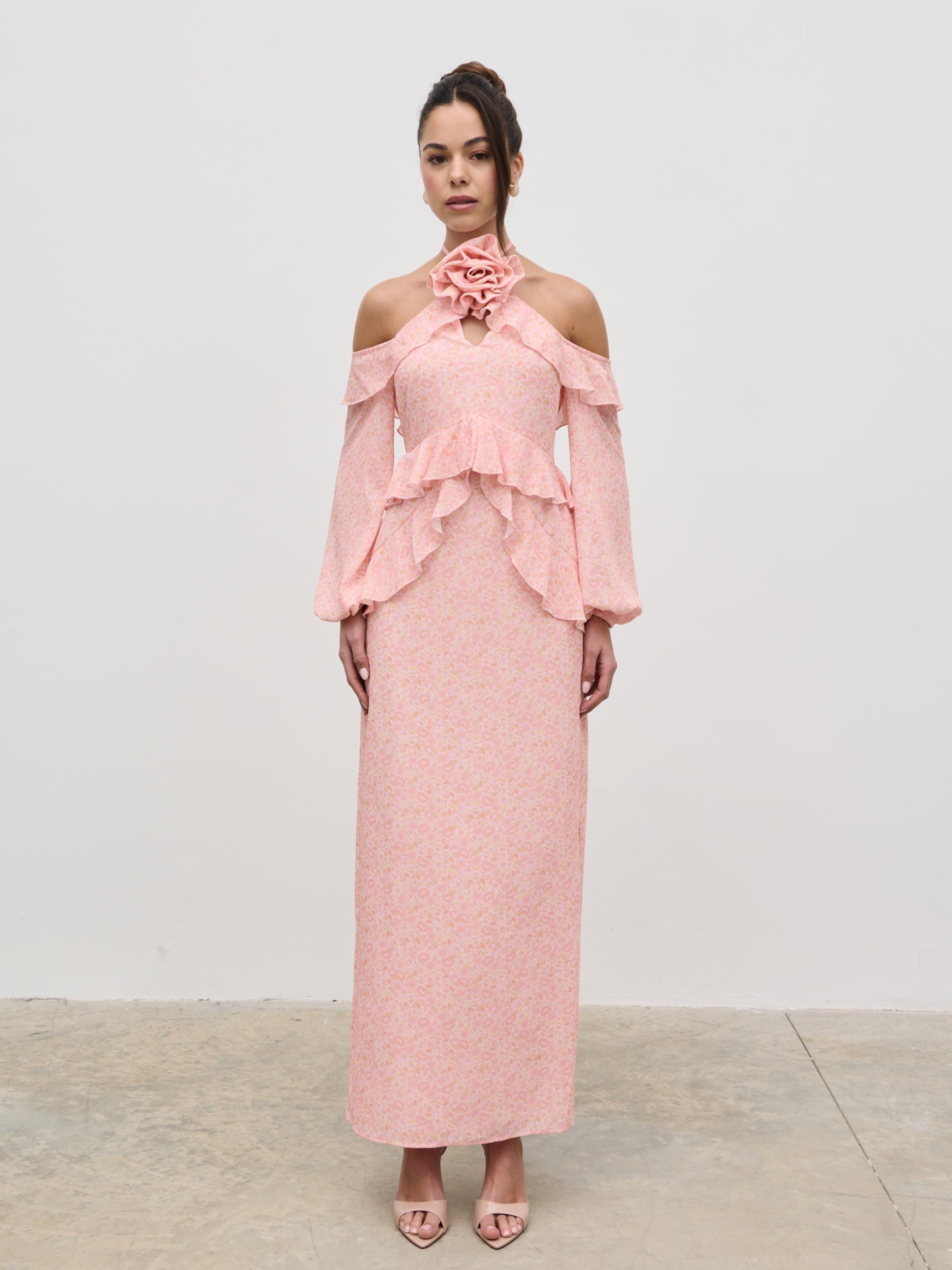 Nalani Corsage Ruffle Maxi Dress - Ditsy Floral