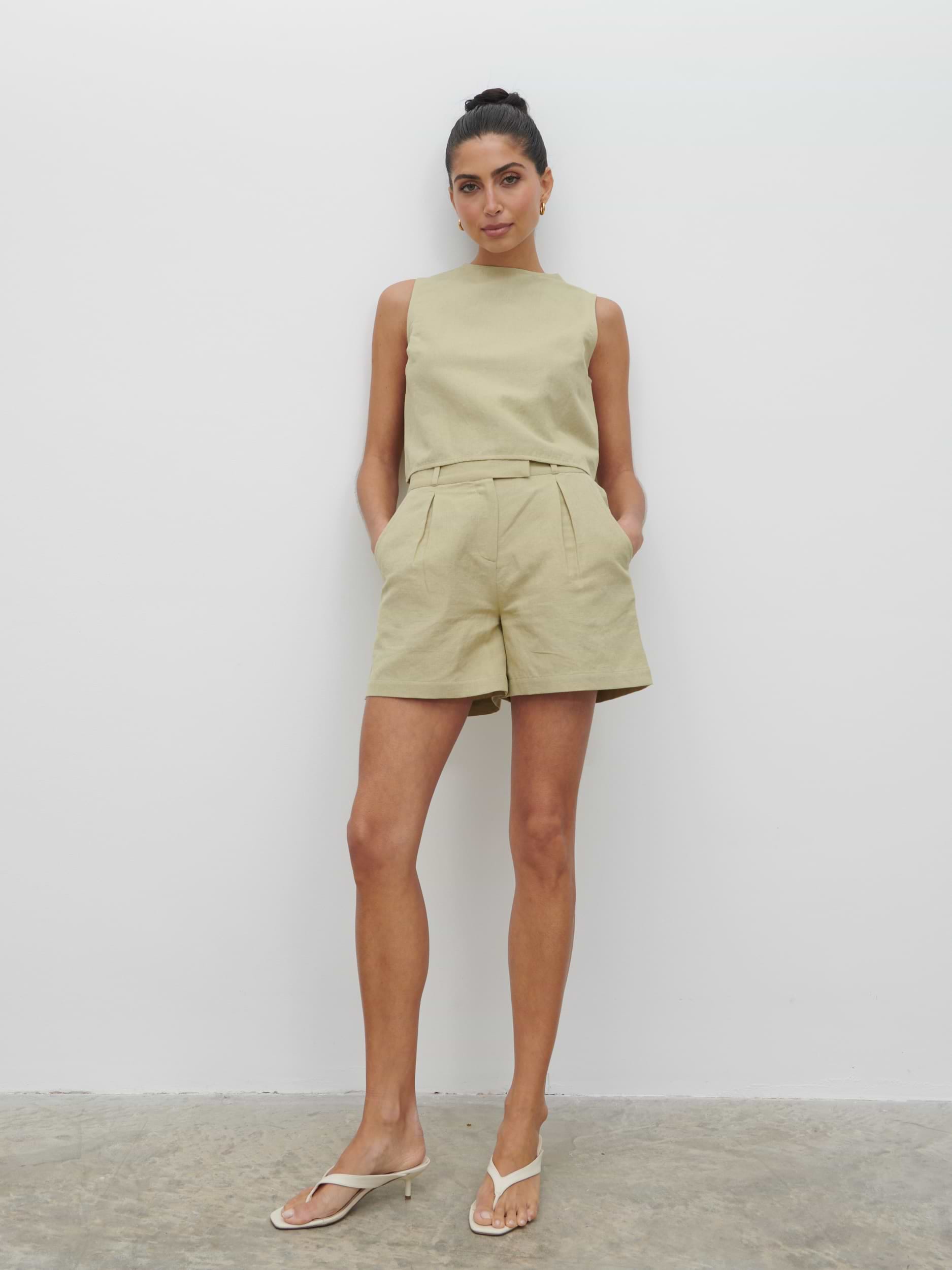 Natasha Linen Shorts - Olive