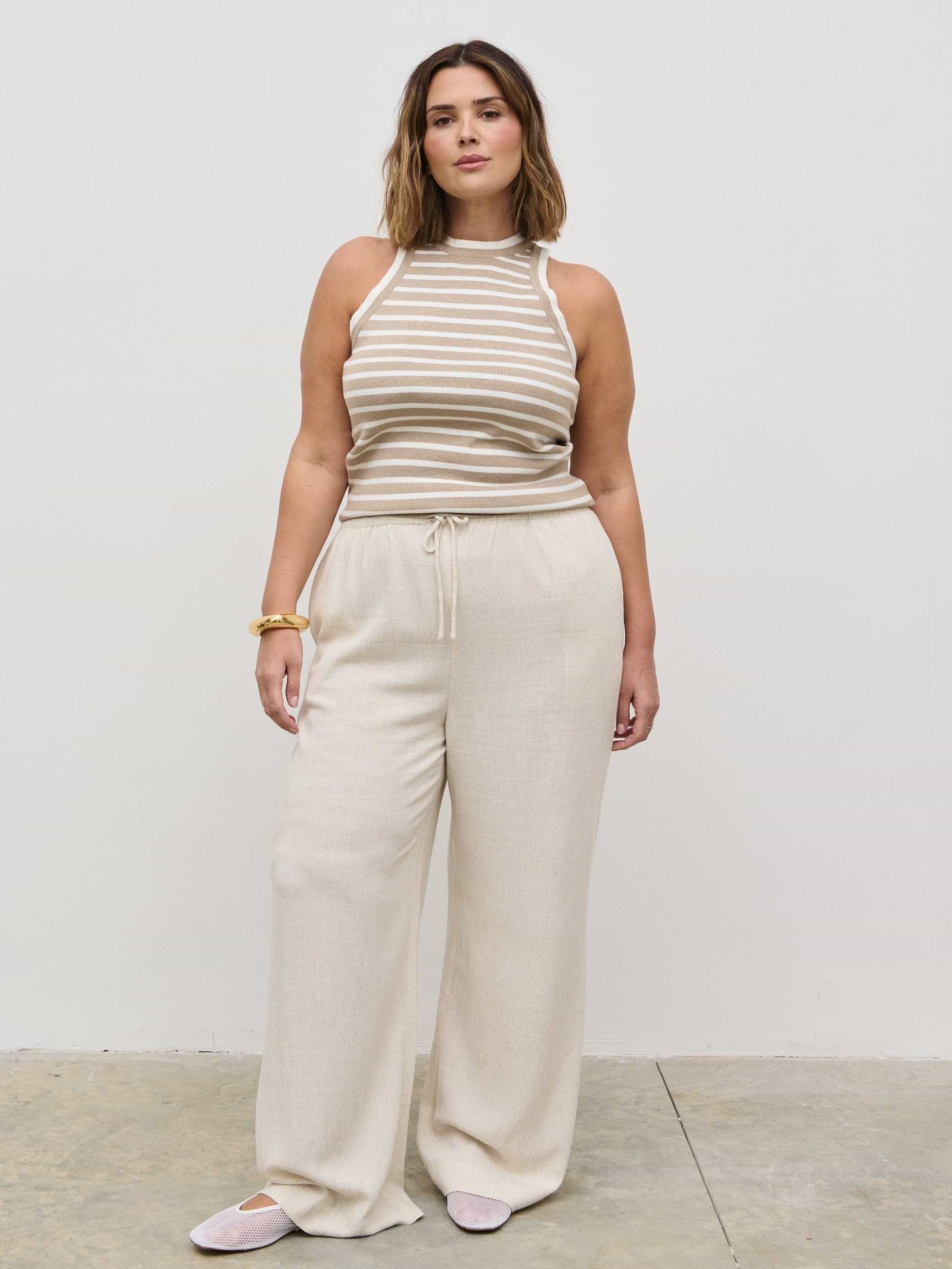 Nessa Drawstring Linen Trousers Curve - Natural