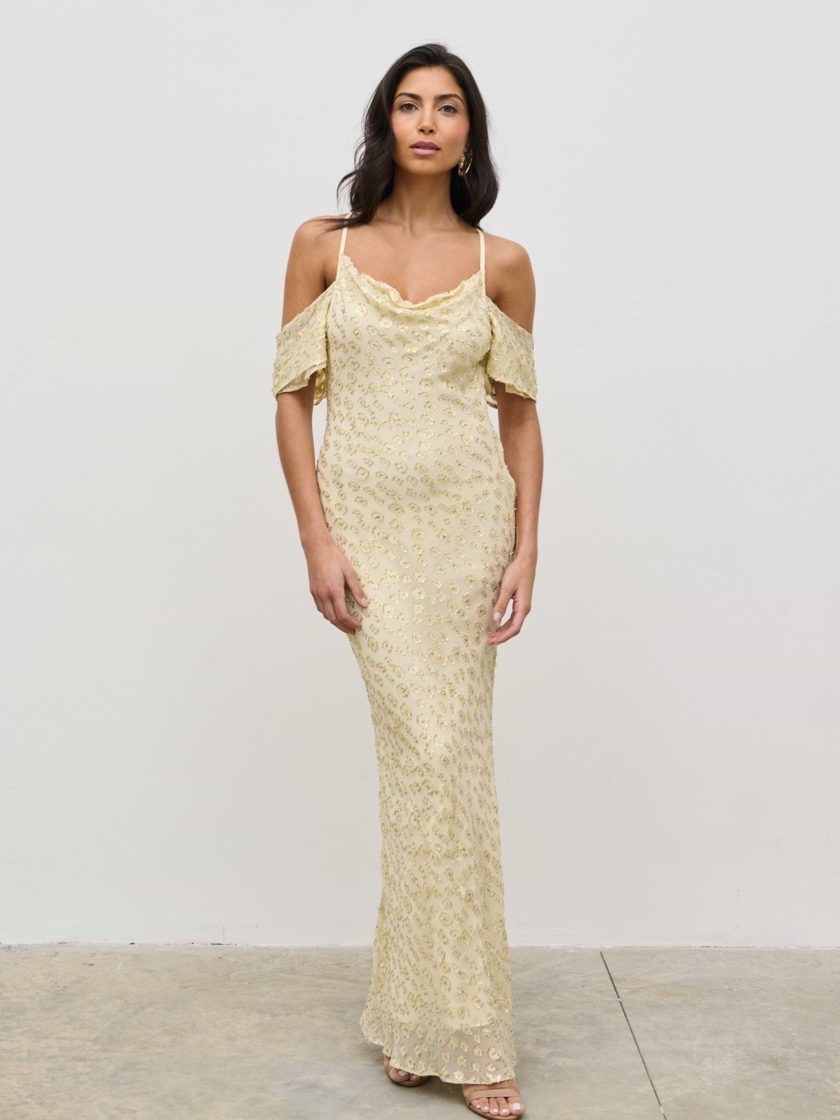 Nia Cold Shoulder Maxi Dress - Lemon