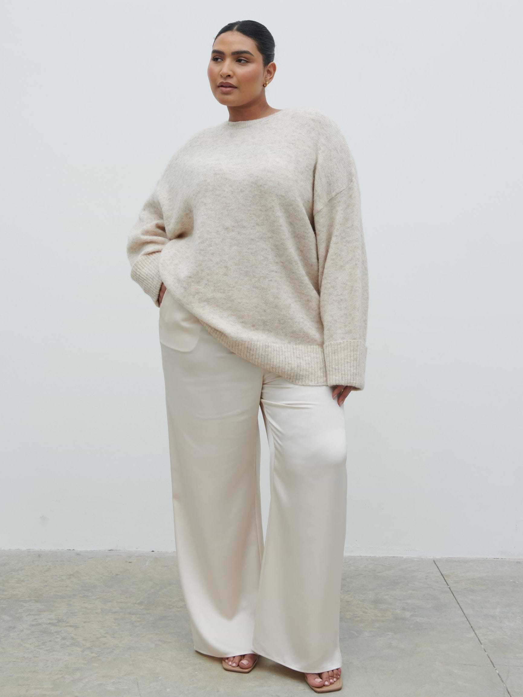 Breya Satin Drawstring Trousers Curve - Oyster