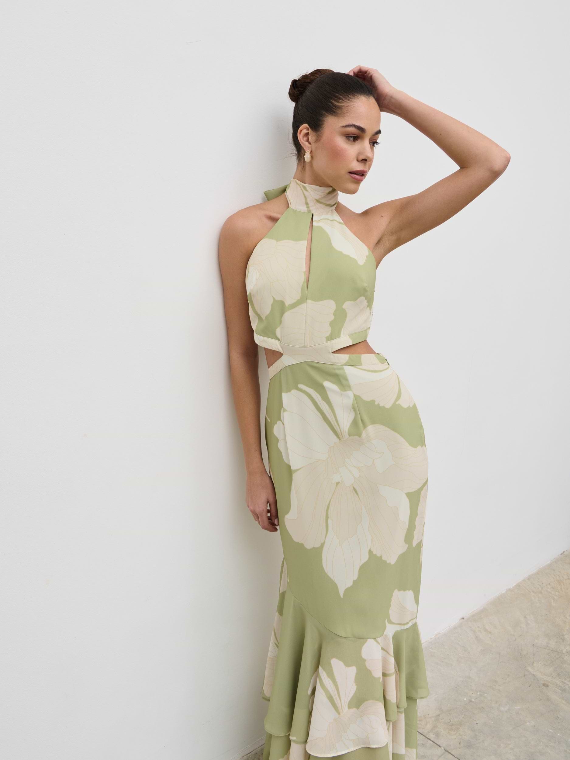 Nova Maxi Dress - Olive Floral