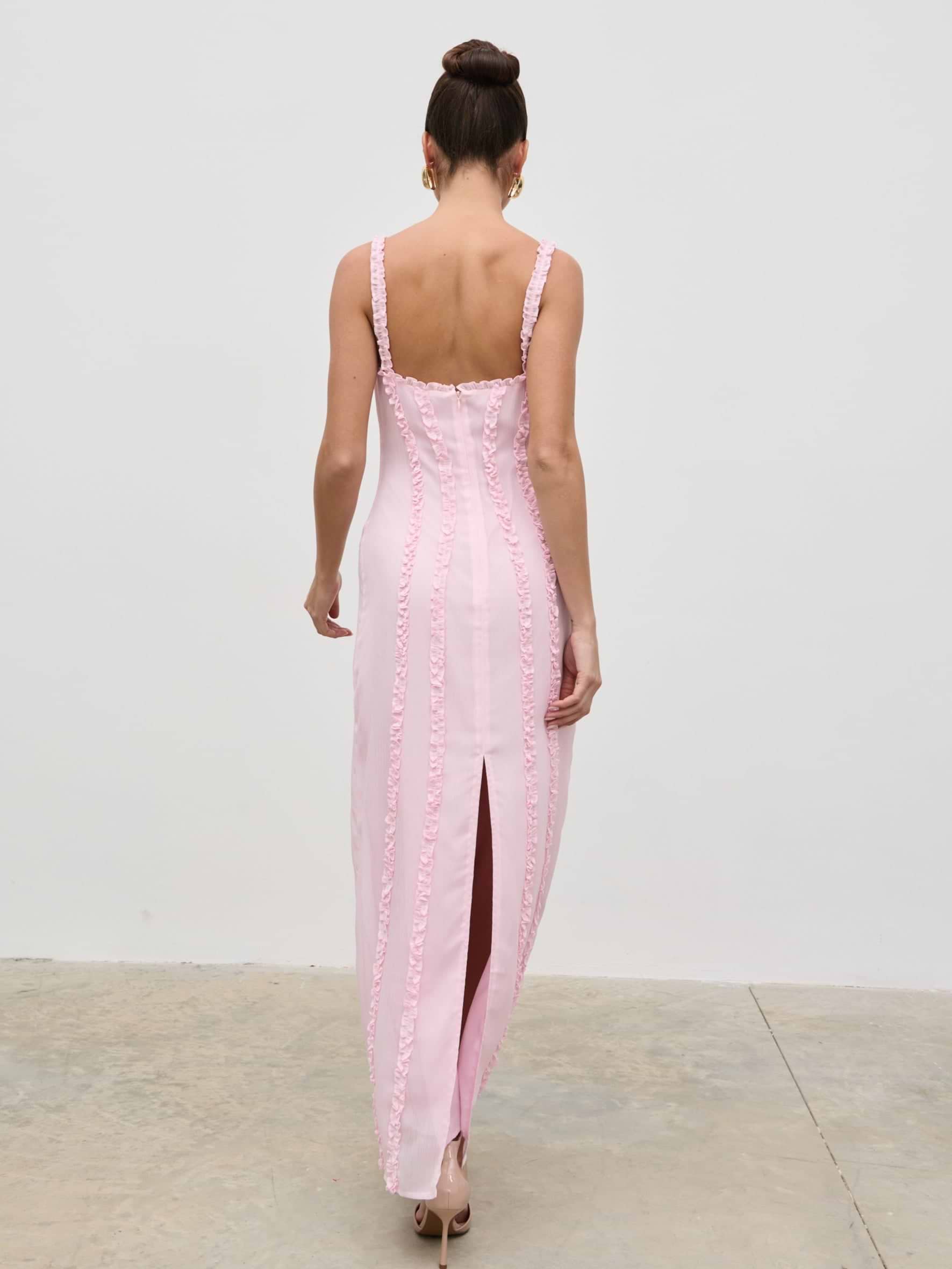 Ola Sweetheart Frill Maxi Dress - Peony Pink