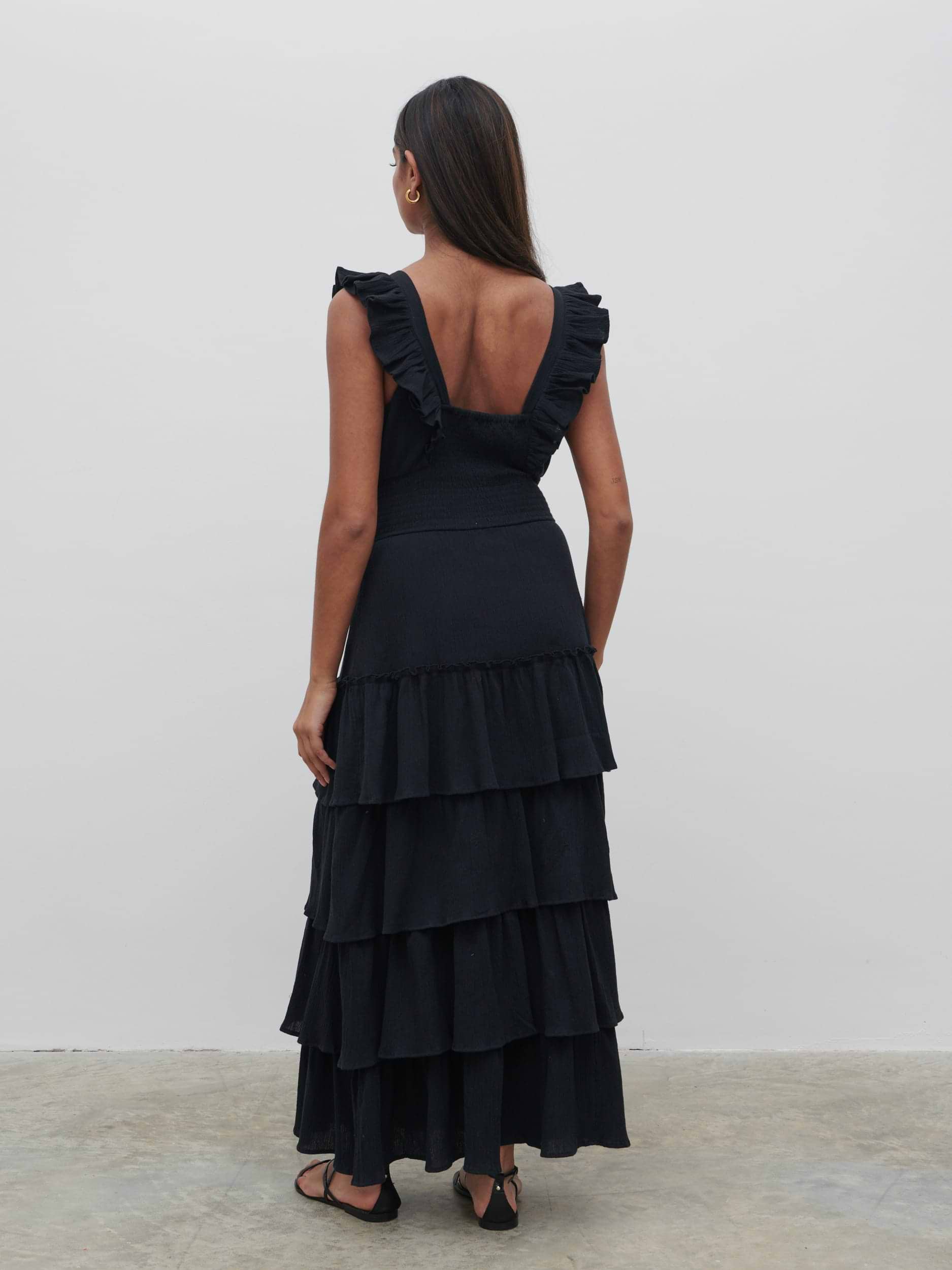 Opal Ruffle Midaxi Dress - Black