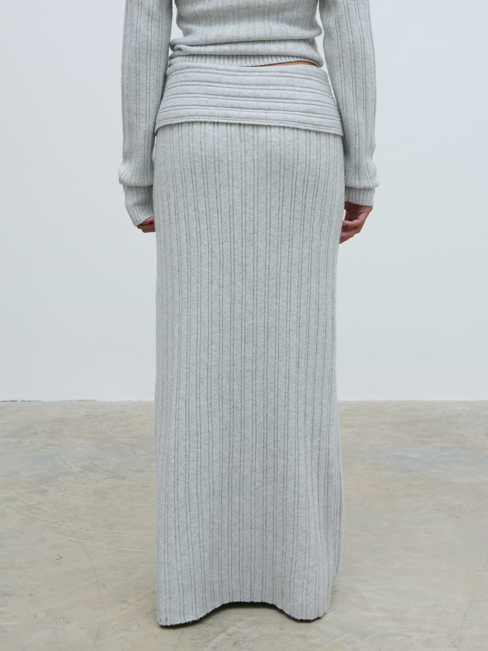 Petra Cosy Rib Knit Maxi Skirt - Grey Marl