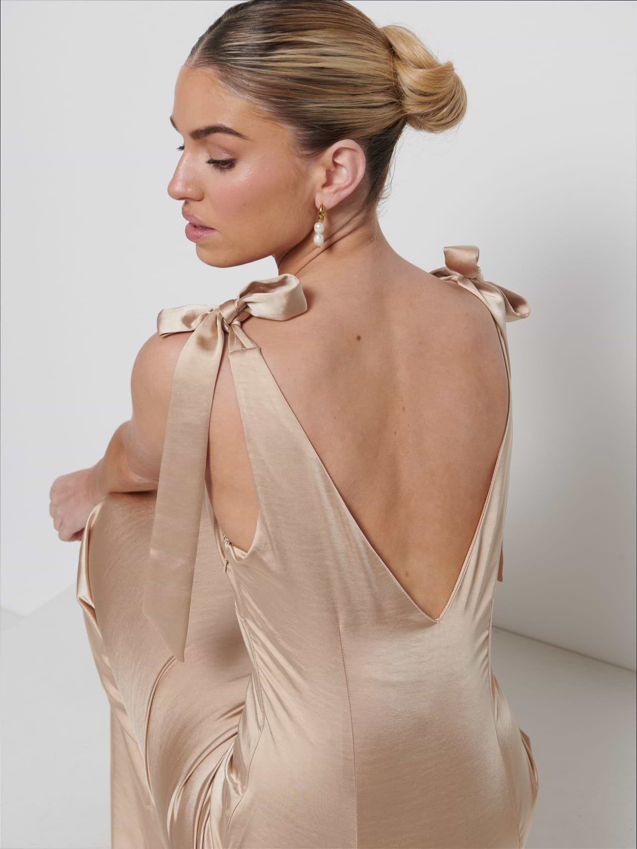 Piper Tie Maxi Bridesmaid Dress - Bronze