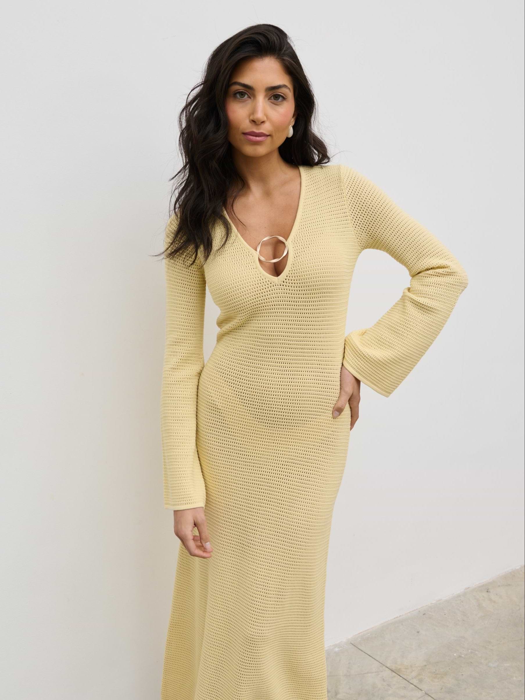 Riviera Hardware Knit Midaxi Dress - Lemon