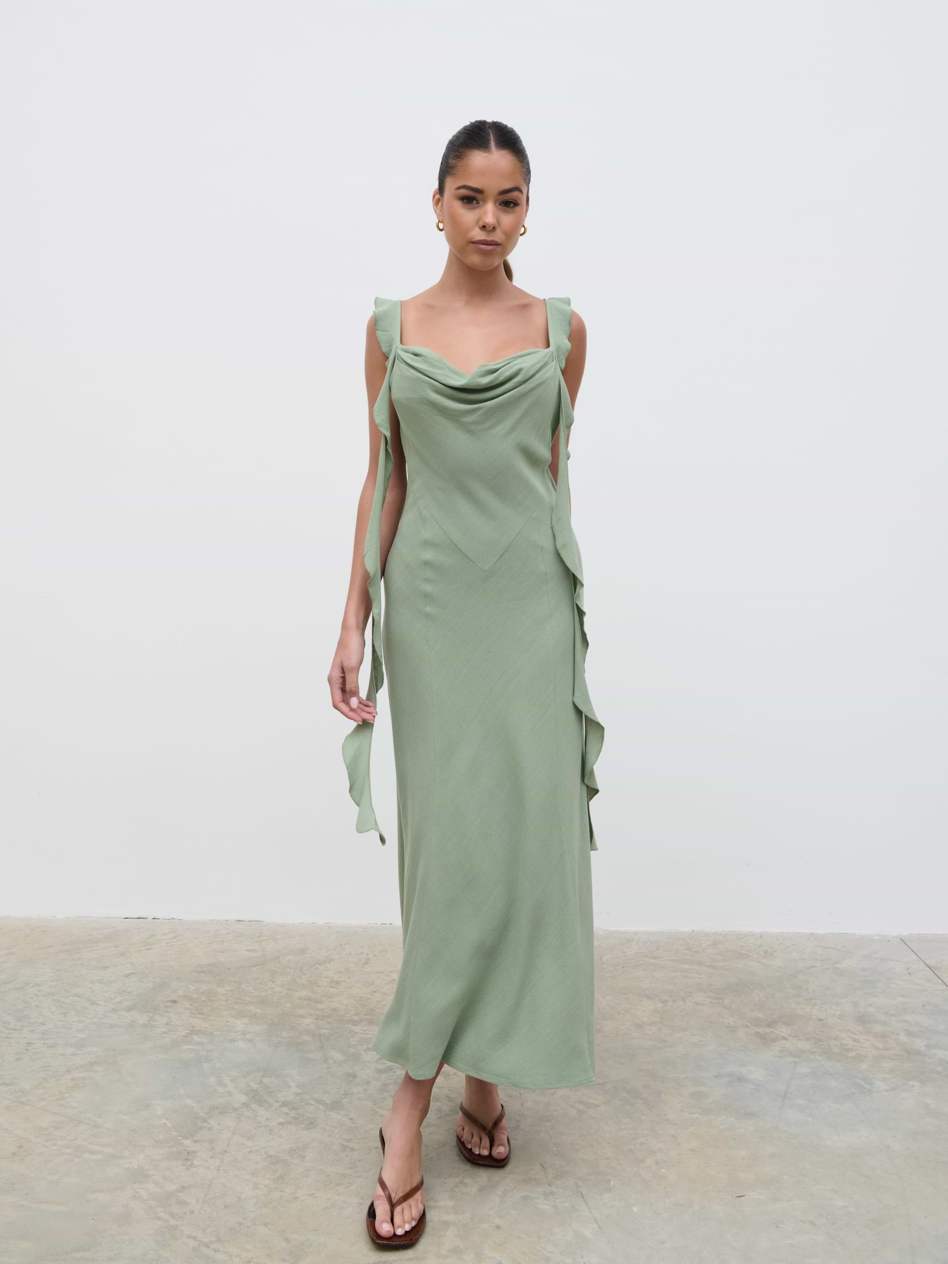 Rya Ruffle Midaxi Dress - Green