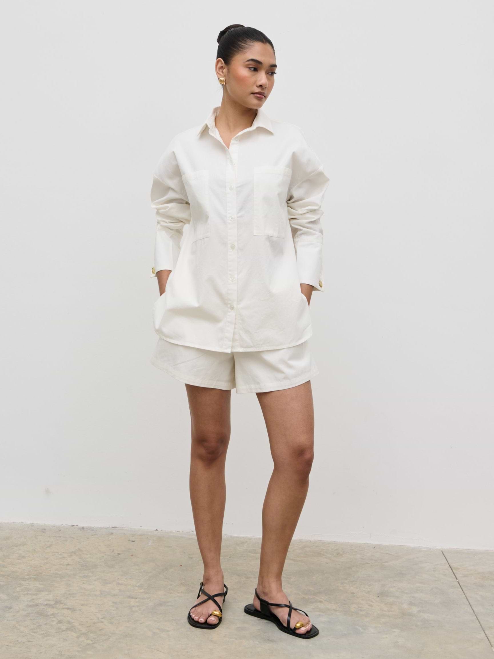 Ryleigh Cotton Poplin Shirt - White