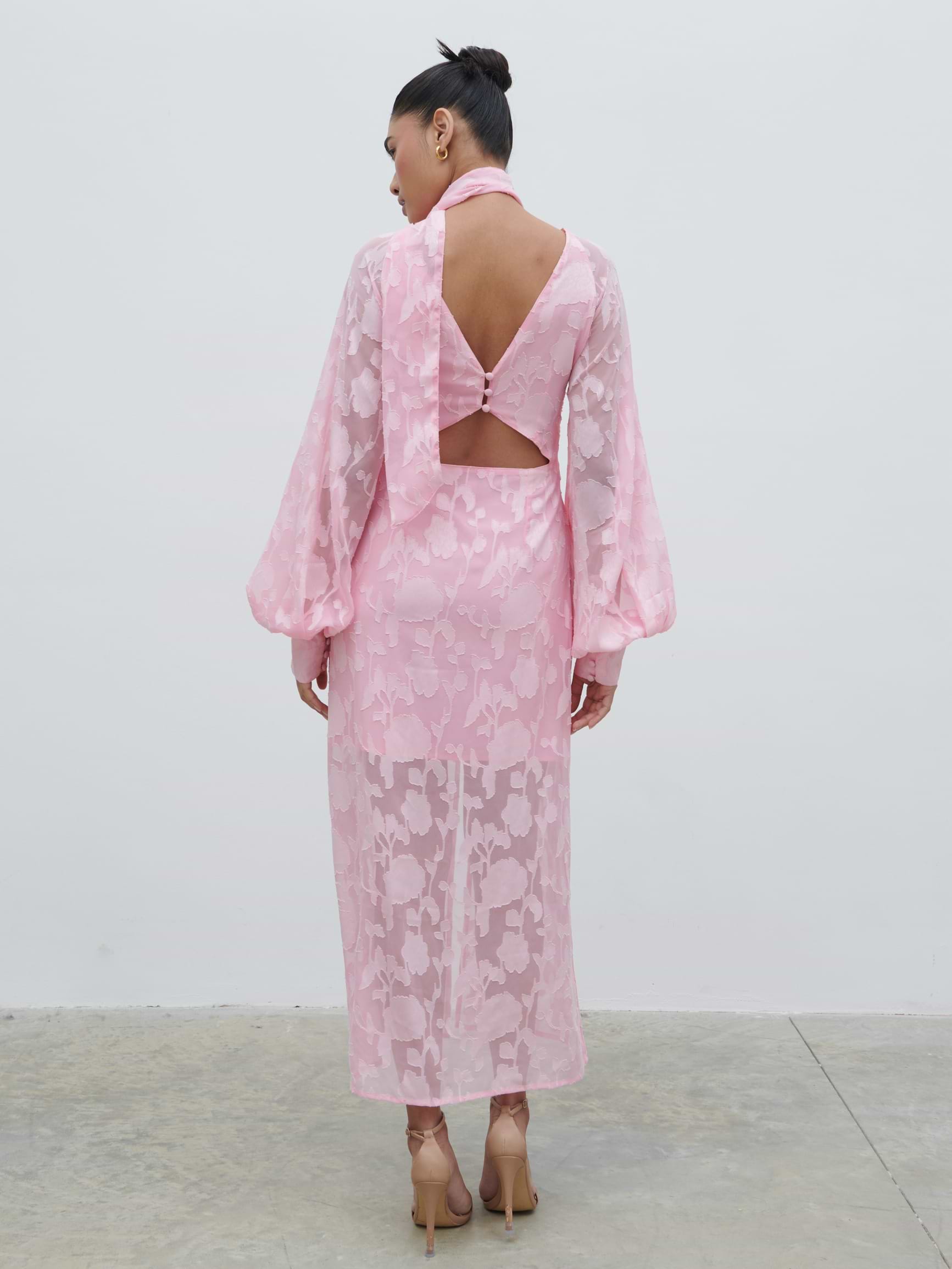Sadie Jacquard Midaxi Dress - Posie Pink