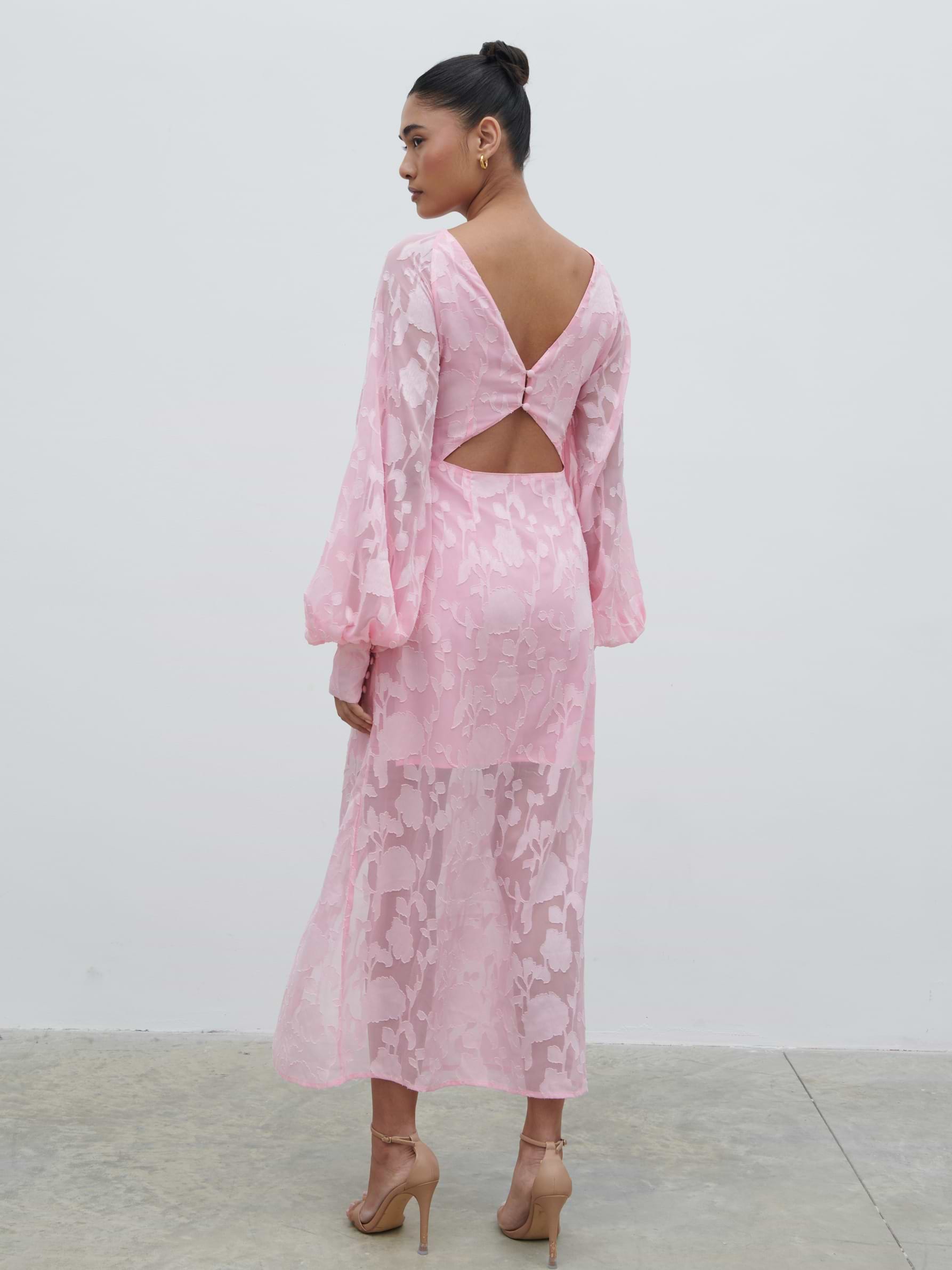 Sadie Jacquard Midaxi Dress - Posie Pink