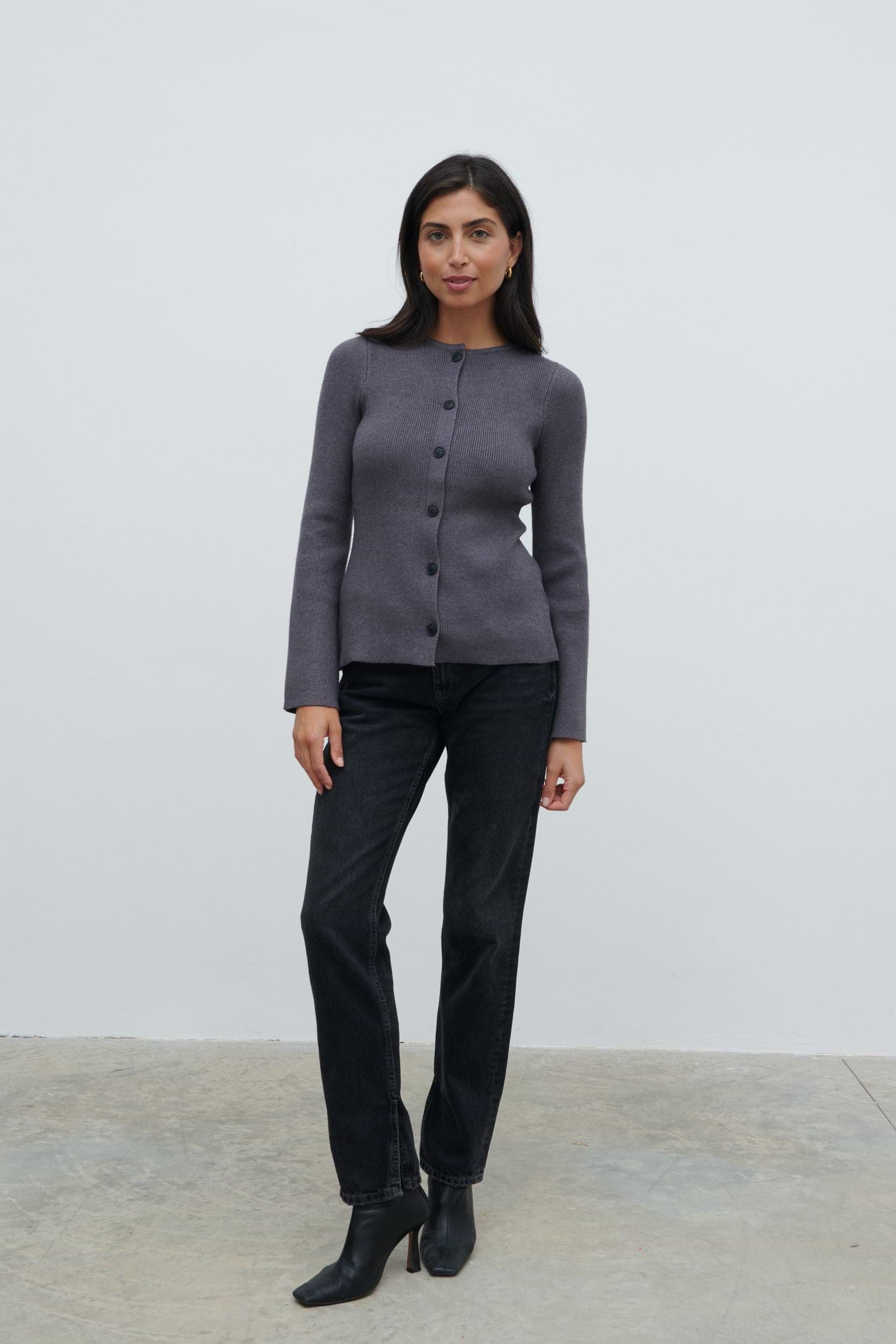 Shyla Fitted Knit Cardigan - Charcoal
