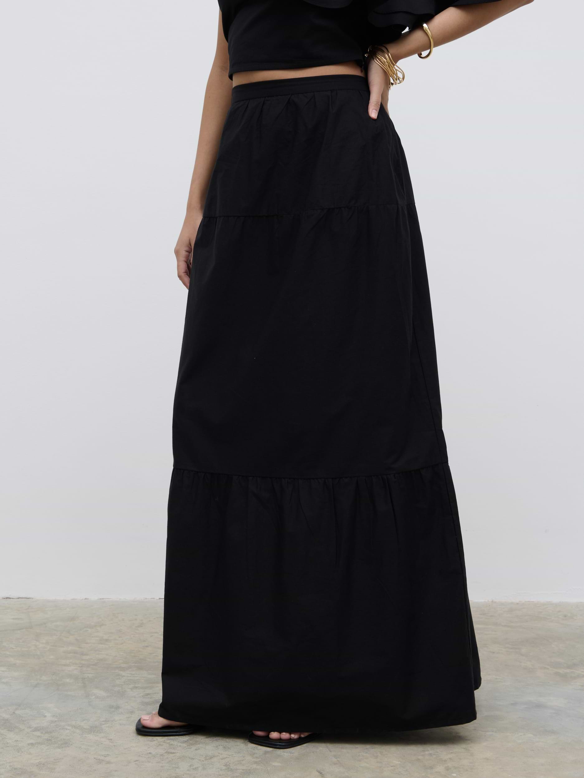 Sol Ruffle Maxi Skirt - Black