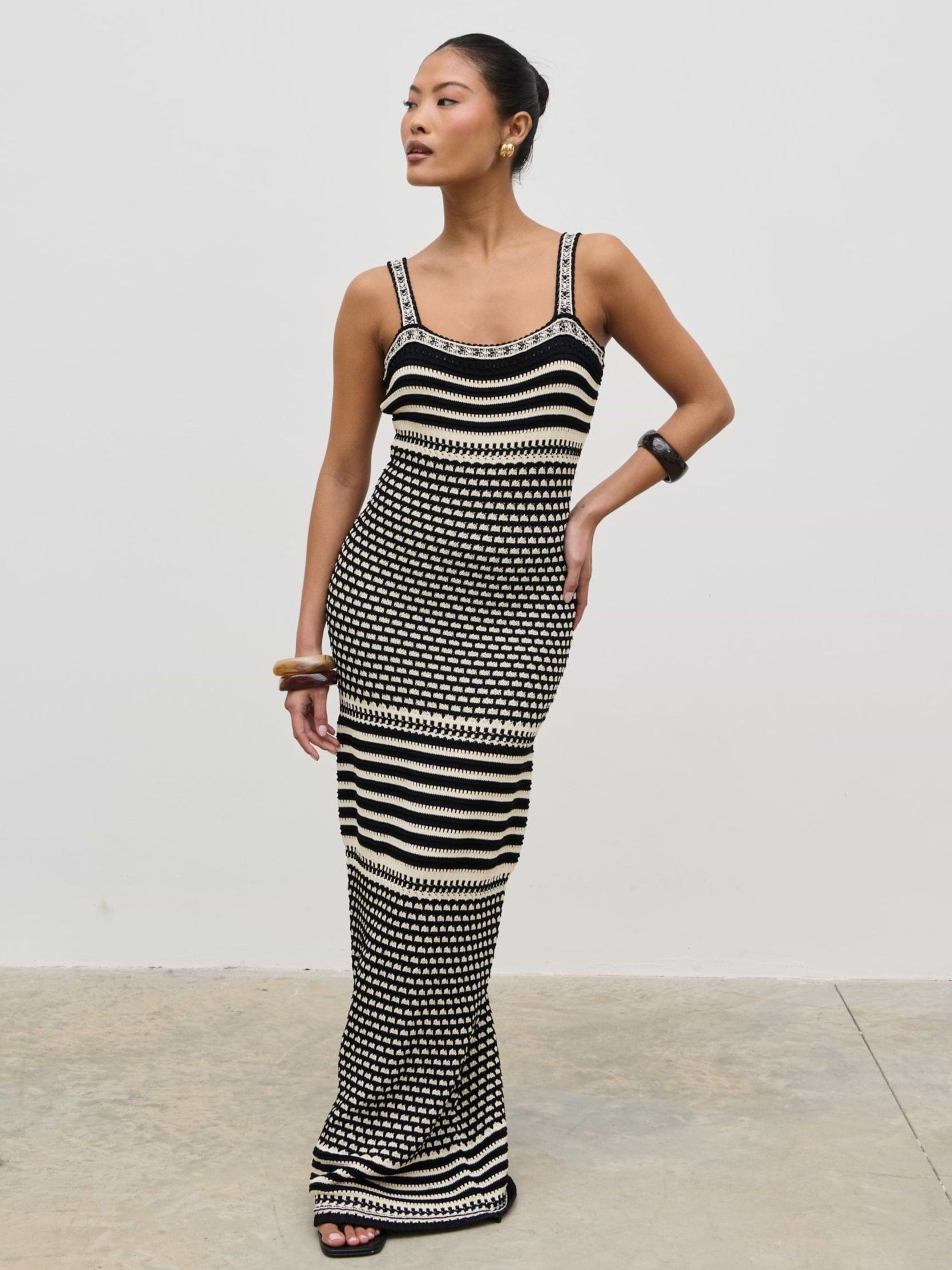 Tammy Crotchet Knit Maxi Dress - Black and Cream