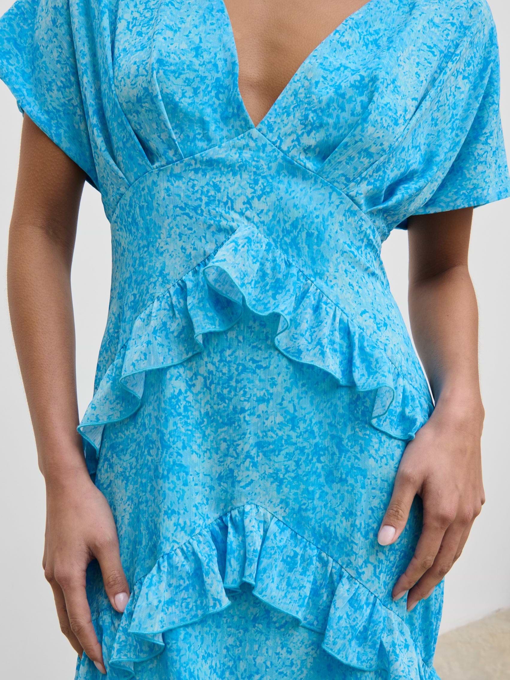 Tamsin Ruffle Chiffon Dress - Blue Multi Abstract Print