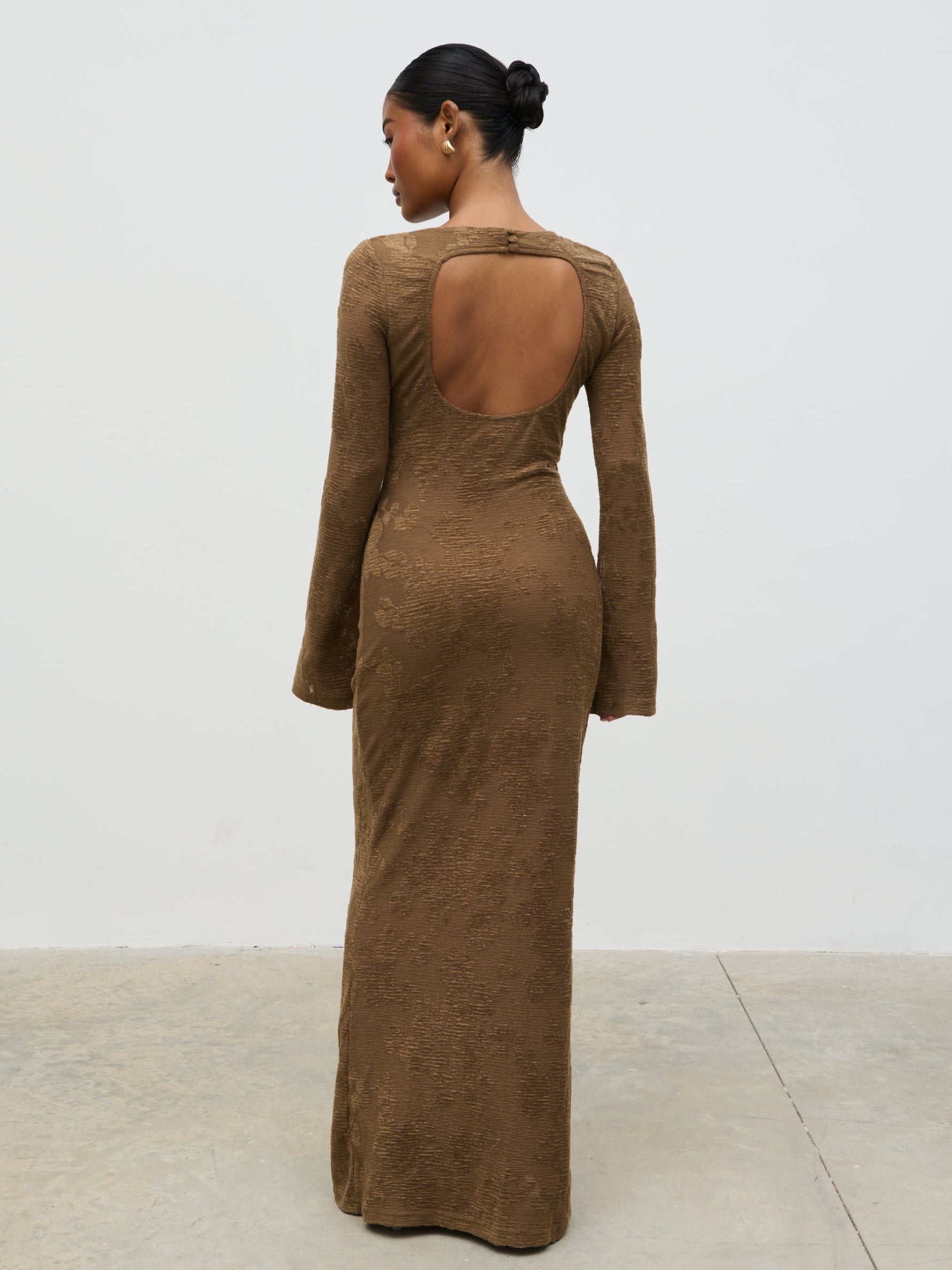 Tanaia Long Sleeve Jersey Maxi Dress - Chocolate Floral