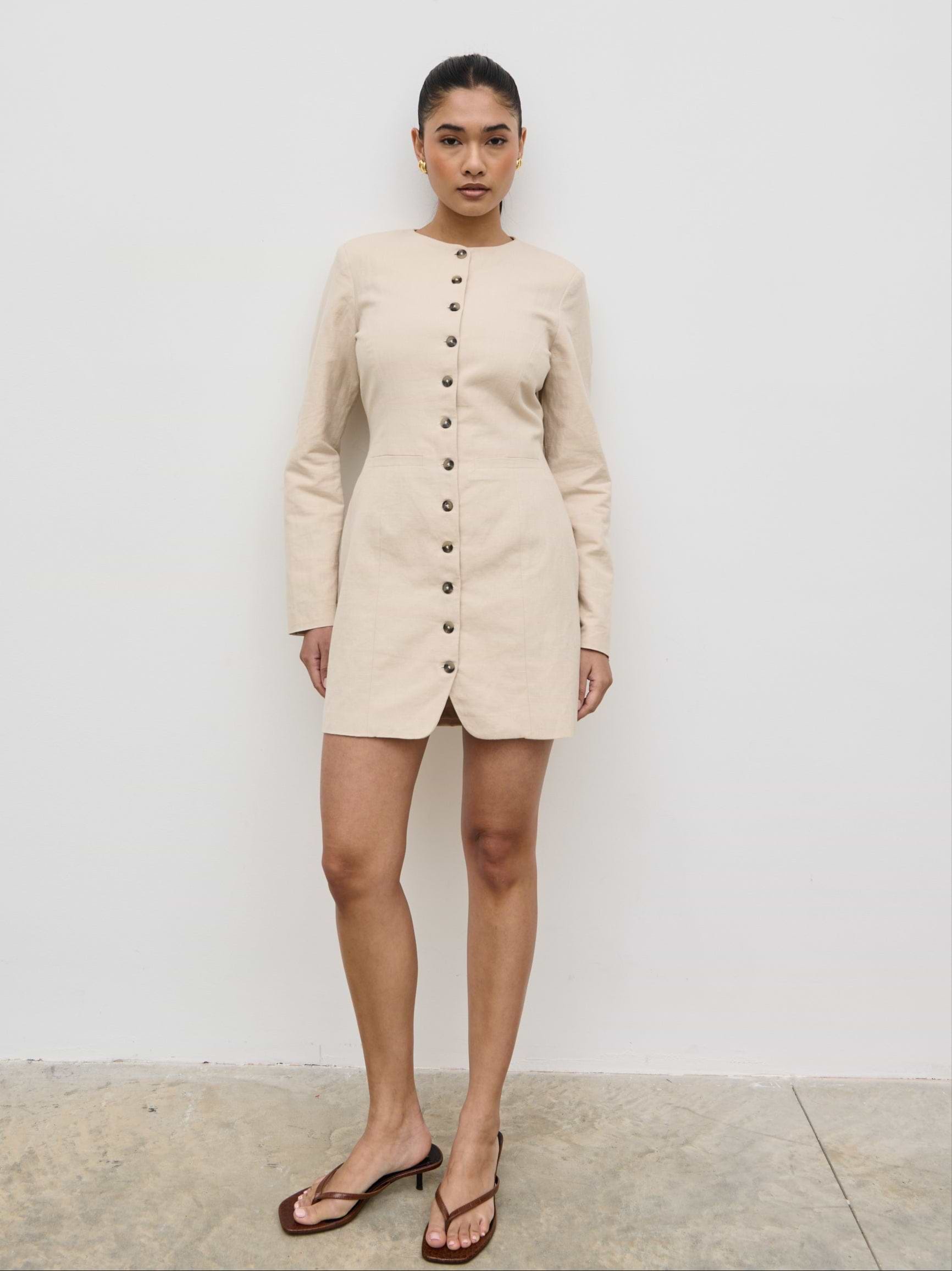 Indy Button Down Mini Dress - Natural
