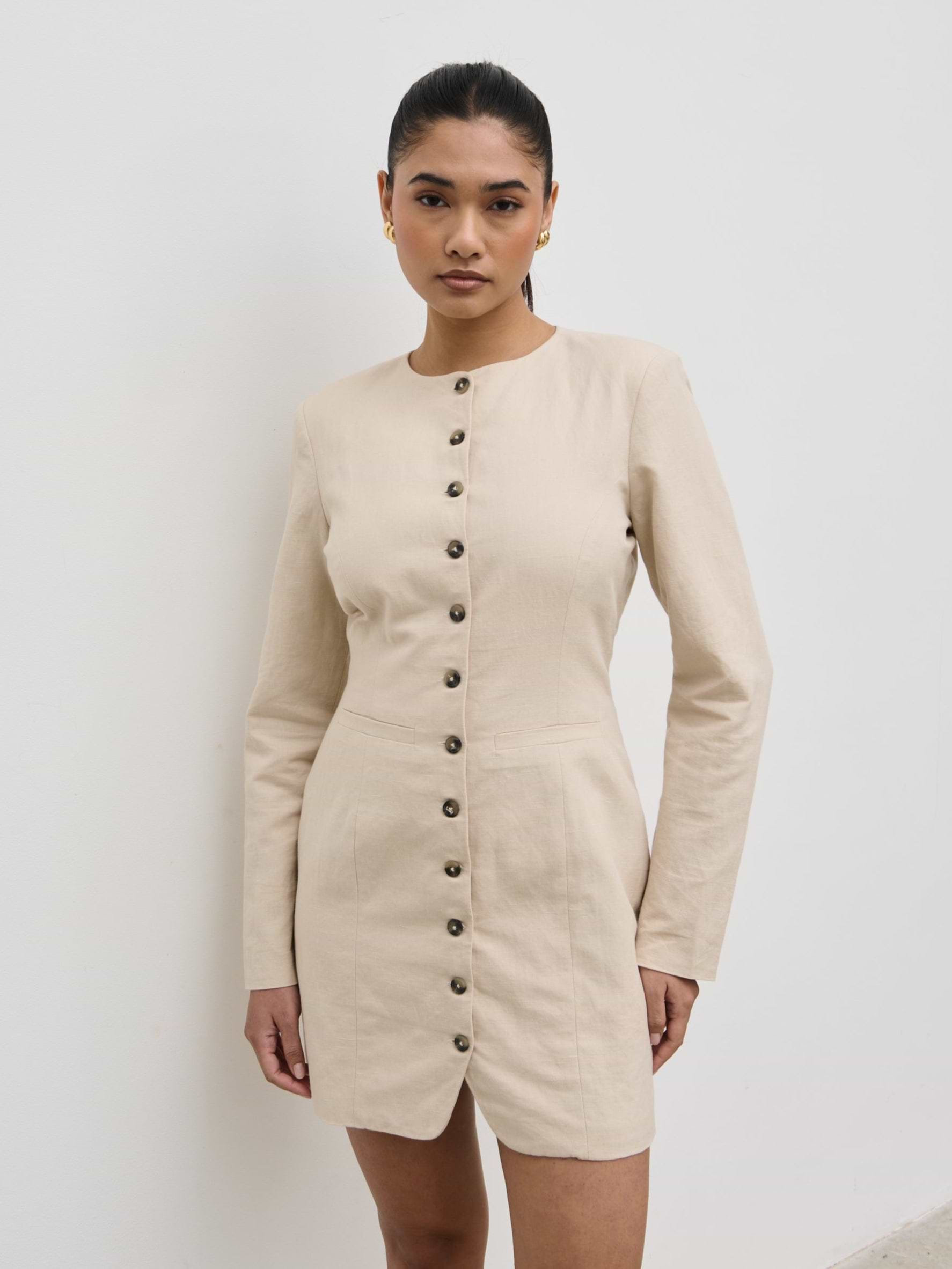Indy Button Down Mini Dress - Natural
