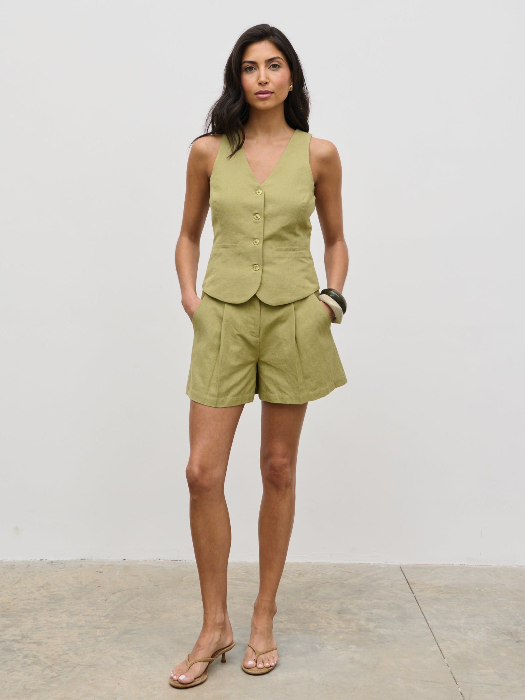 Thali Racer Neck Waistcoat - Olive