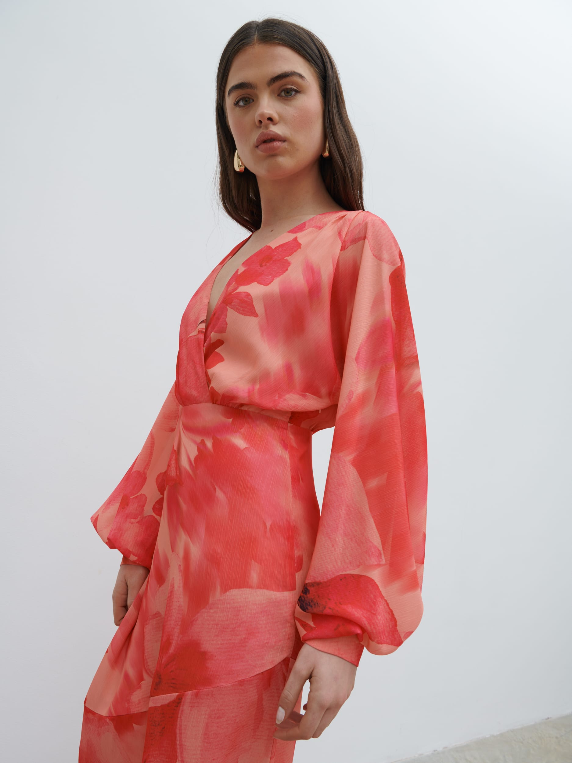 Theia Batwing Maxi Dress - Pink Large Scale Floral