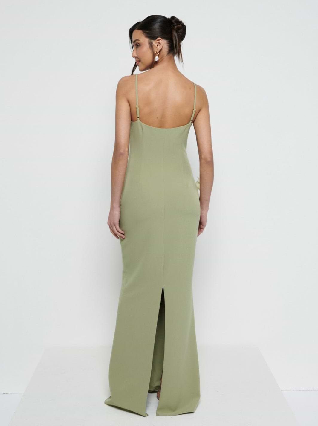 Tillie V-Neck Crepe Maxi Bridesmaid Dress - Olive