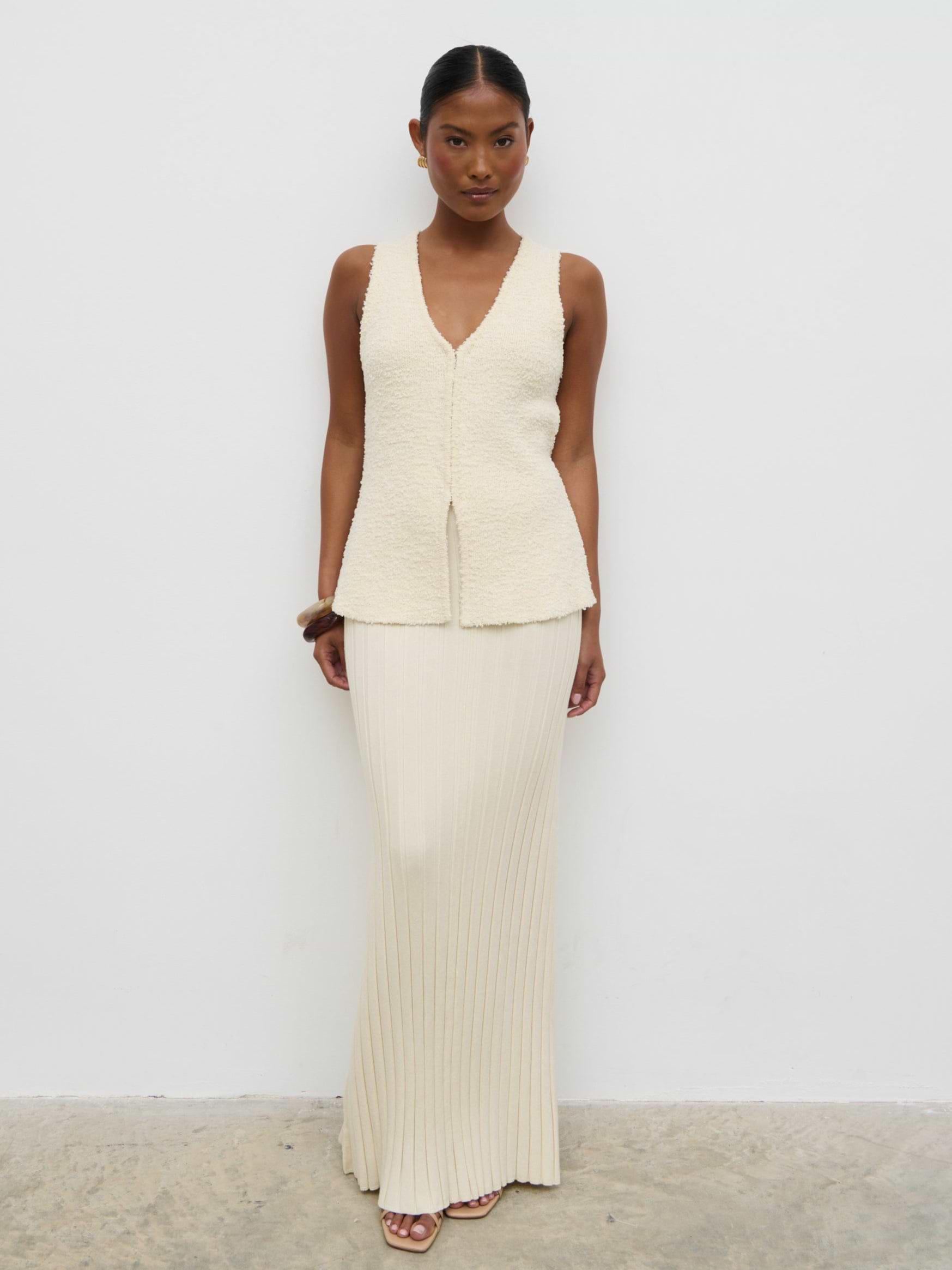 Alma Pleated Knit Maxi Skirt - Cream