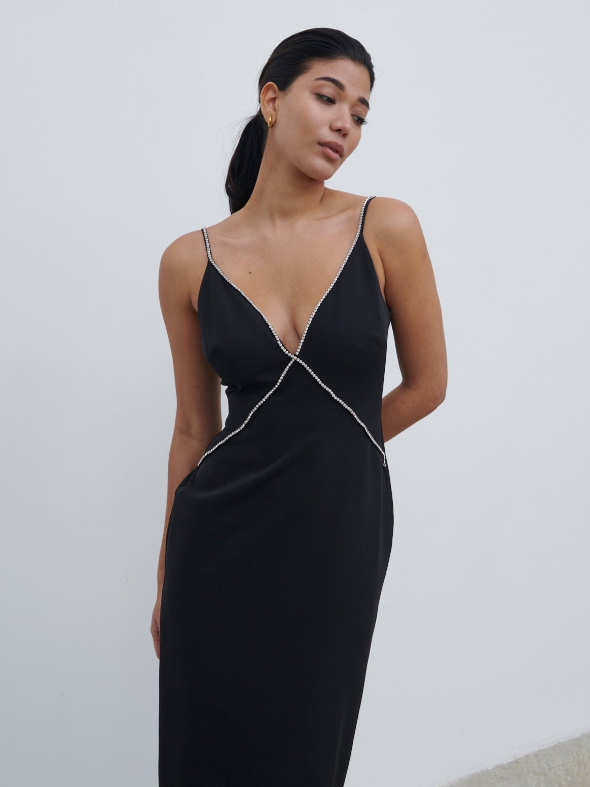 Val Plunge Embellished Maxi Dress - Black