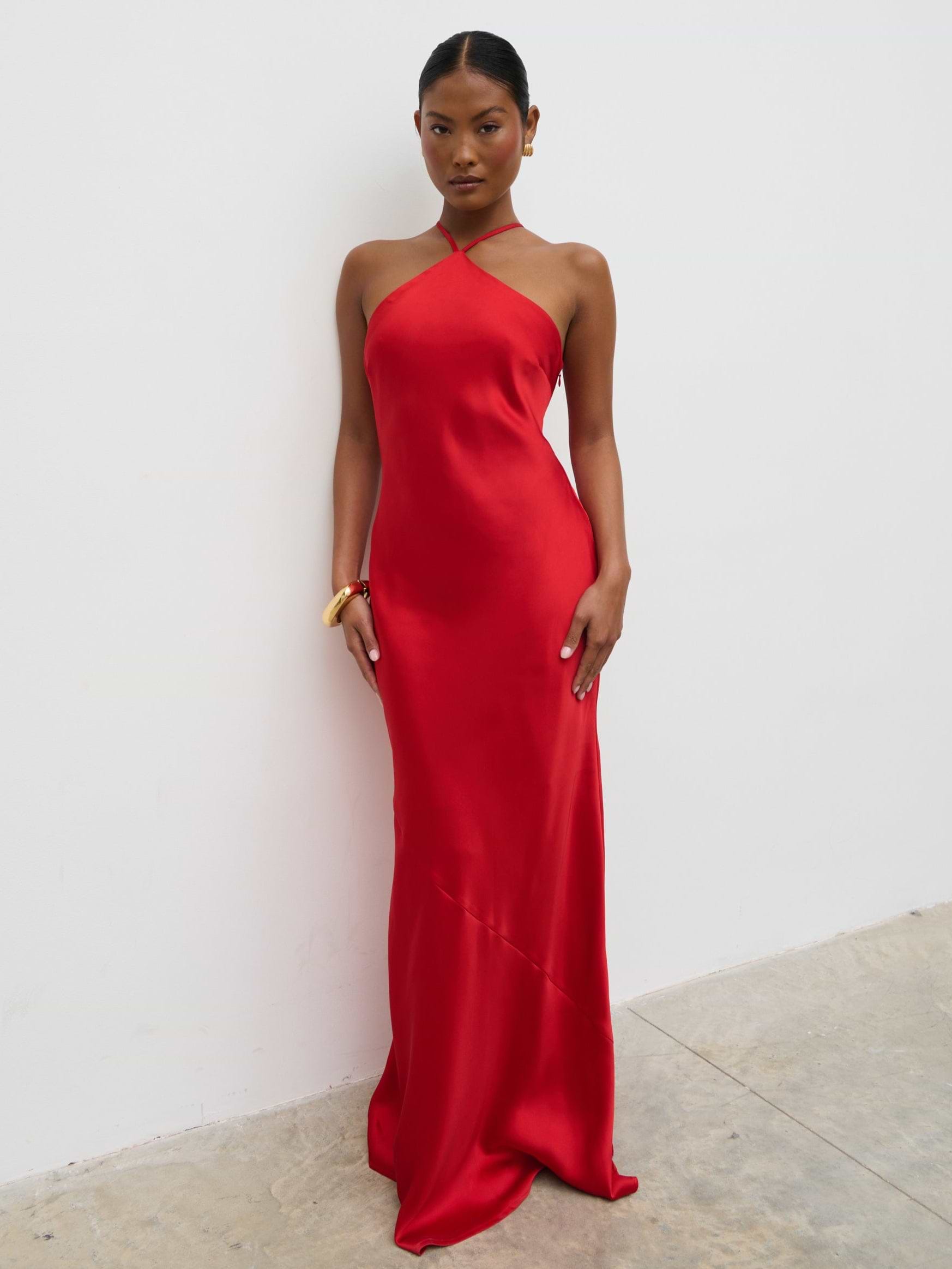 Yvette Halter Neck Maxi Dress - Red