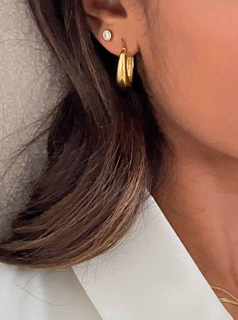 Zyanna Gem Stone Stud Earring - Recycled Silver Gold Plated