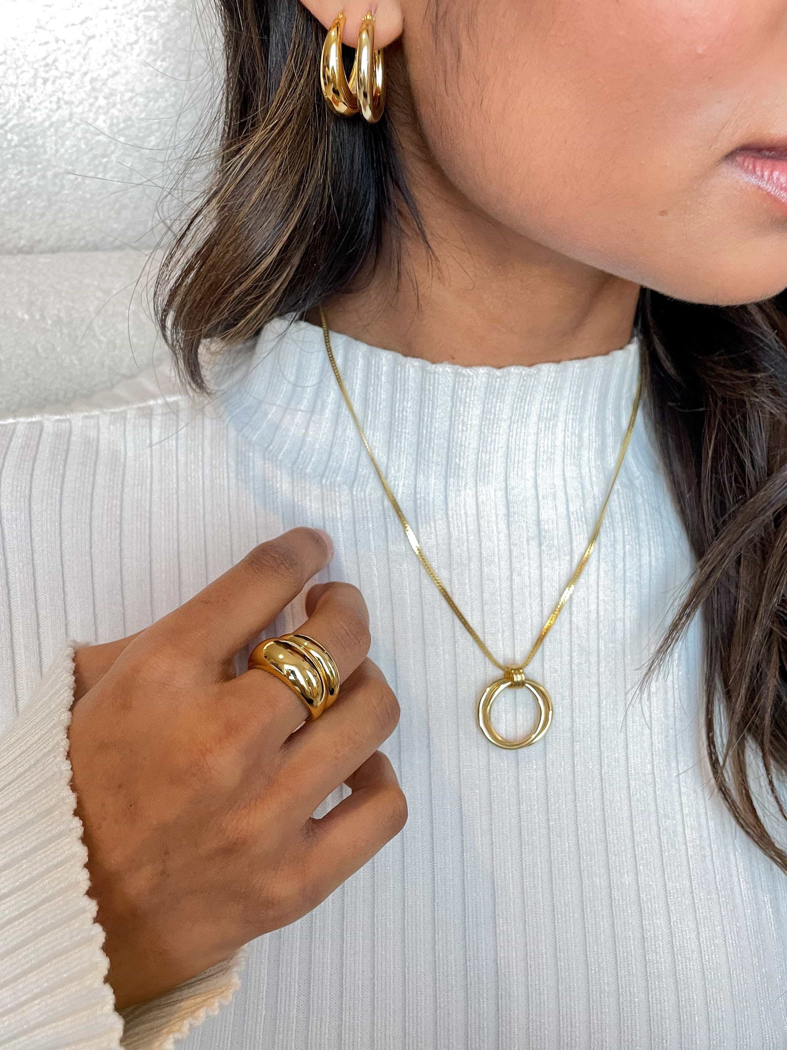 Renne Thick Band Ring - Recycled Silver Gold Plated