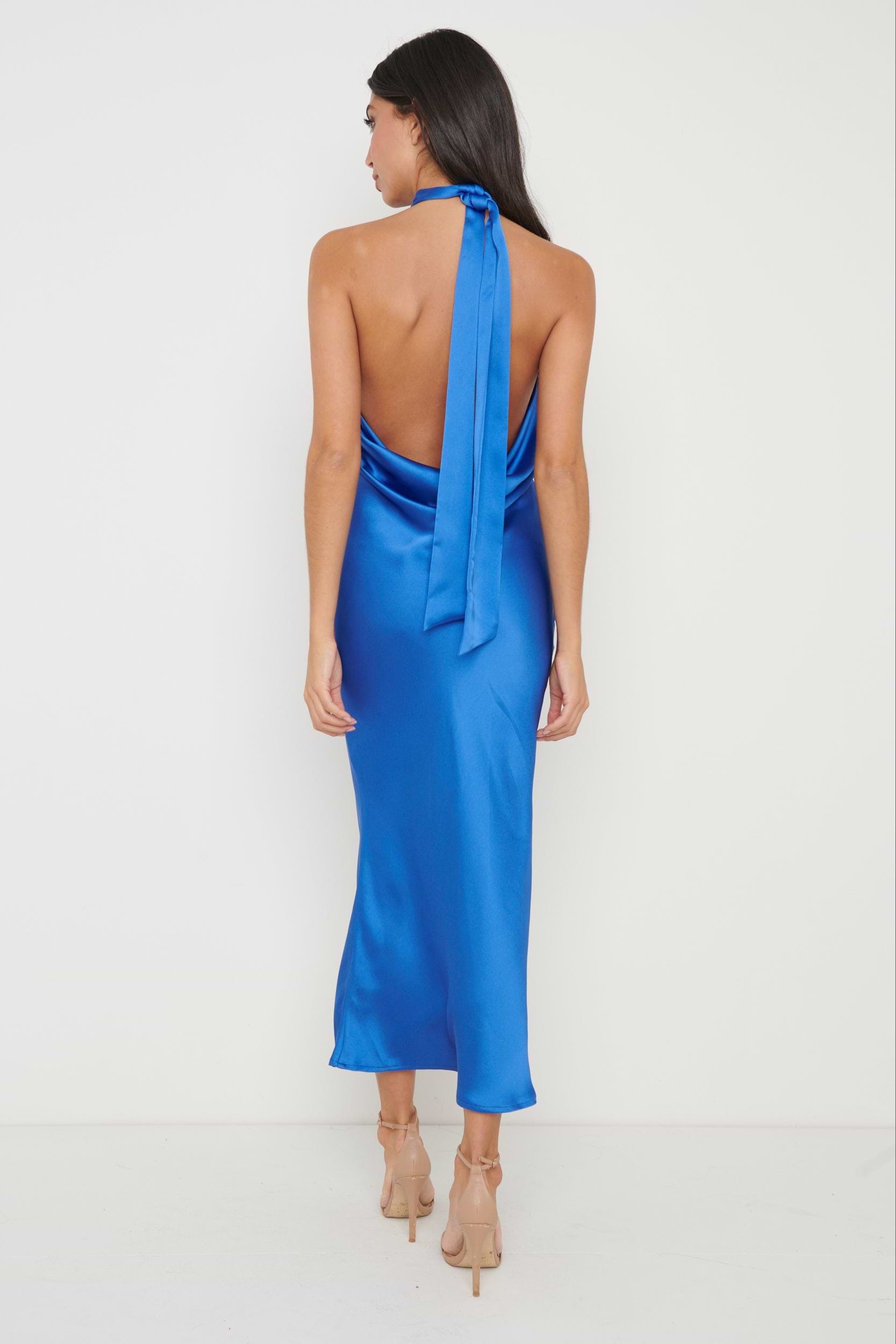 Raleigh Recycled Cowl Back Midaxi Dress - Blue